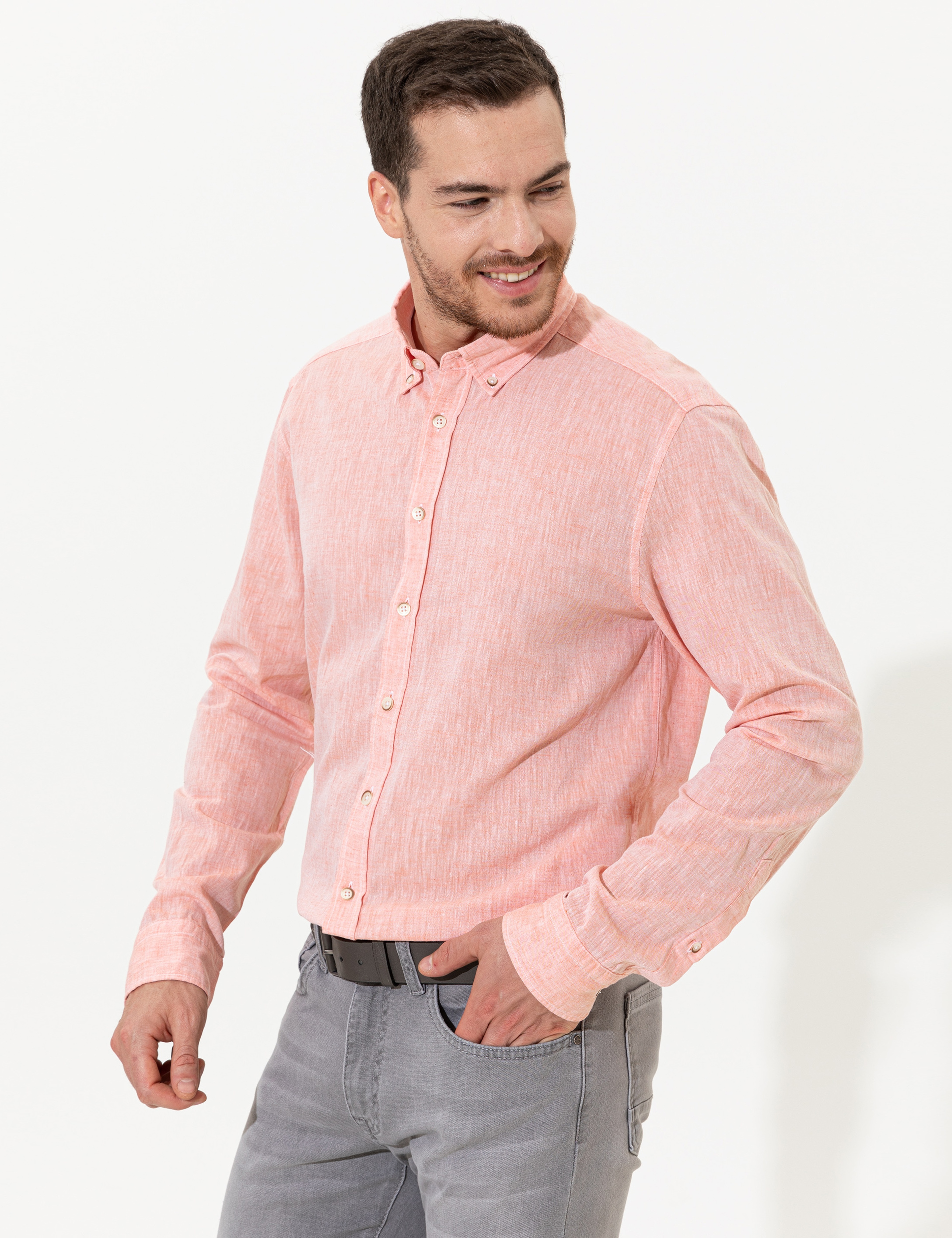Turuncu Regular Fit Uzun Kollu Gömlek - Image 4