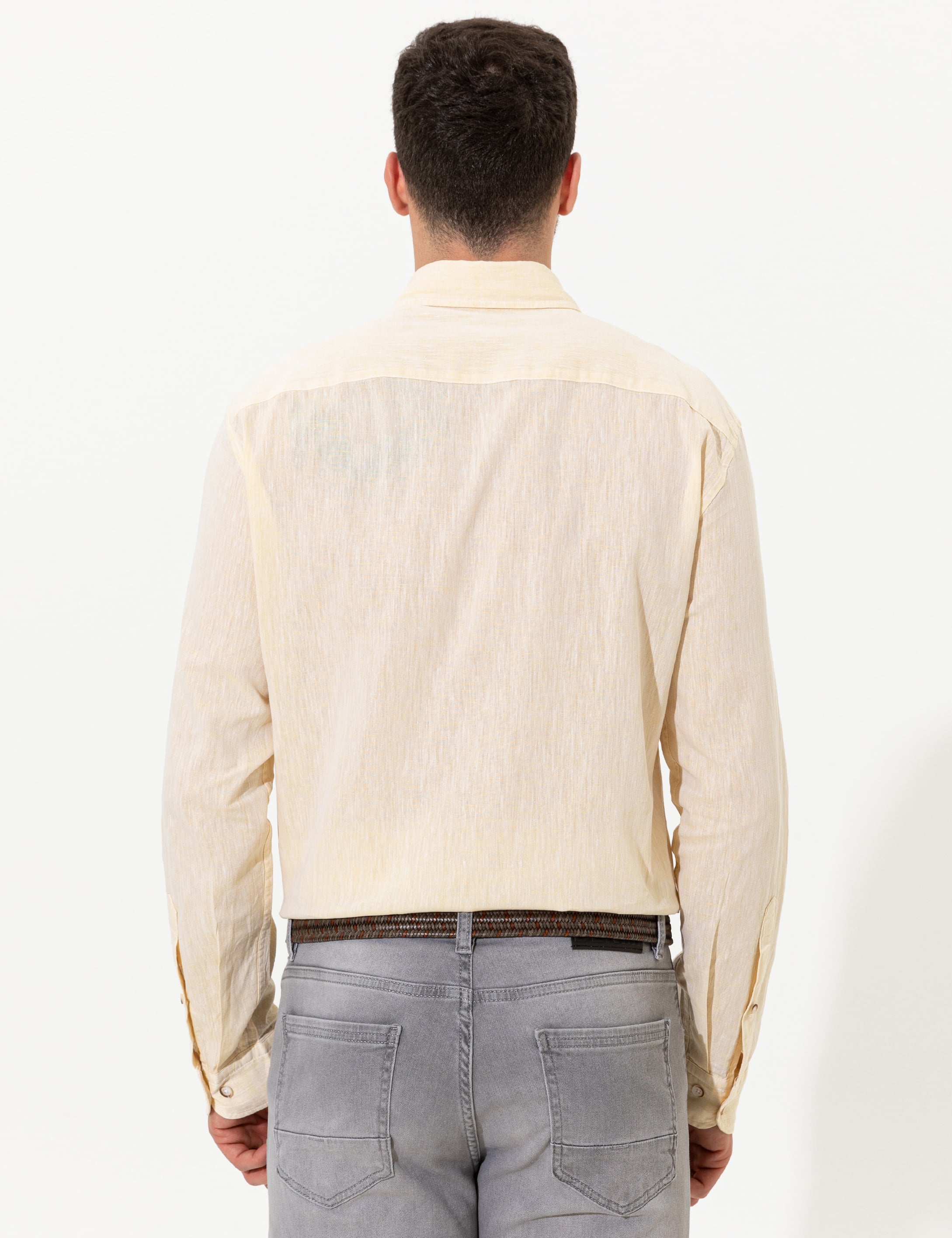 Sarı Regular Fit Uzun Kollu Gömlek - Image 5