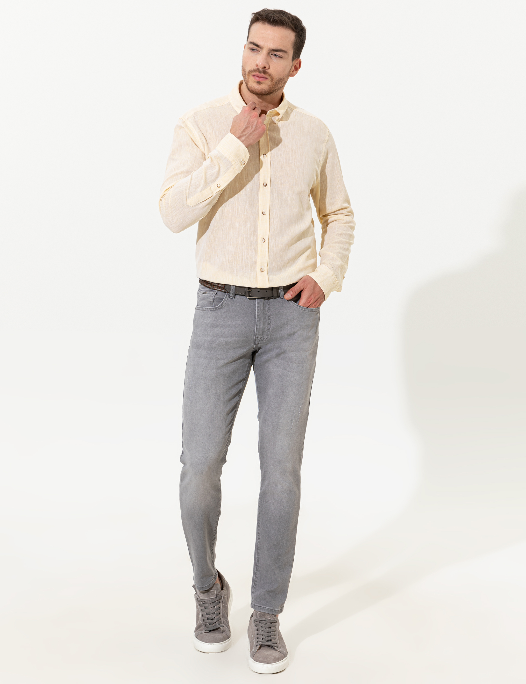 Sarı Regular Fit Uzun Kollu Gömlek - Image 4
