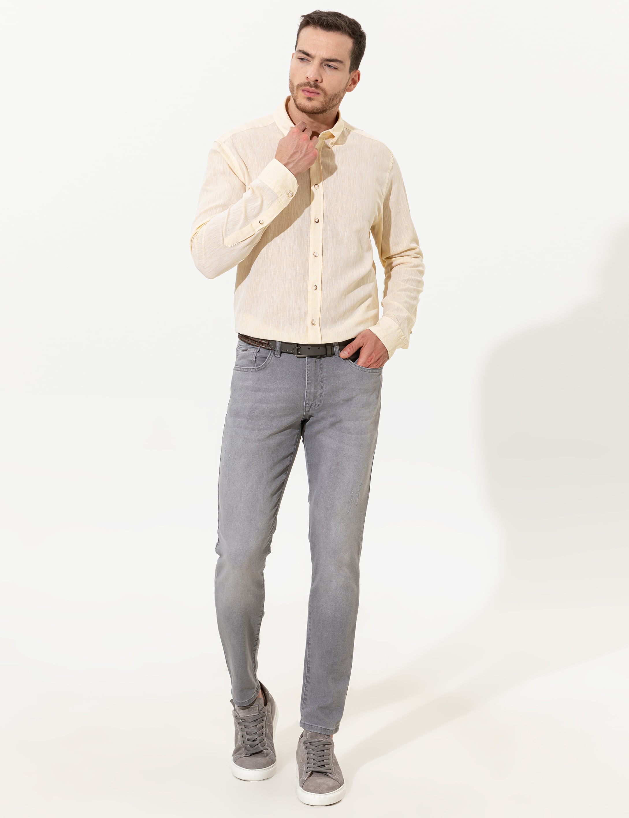 Sarı Regular Fit Uzun Kollu Gömlek
