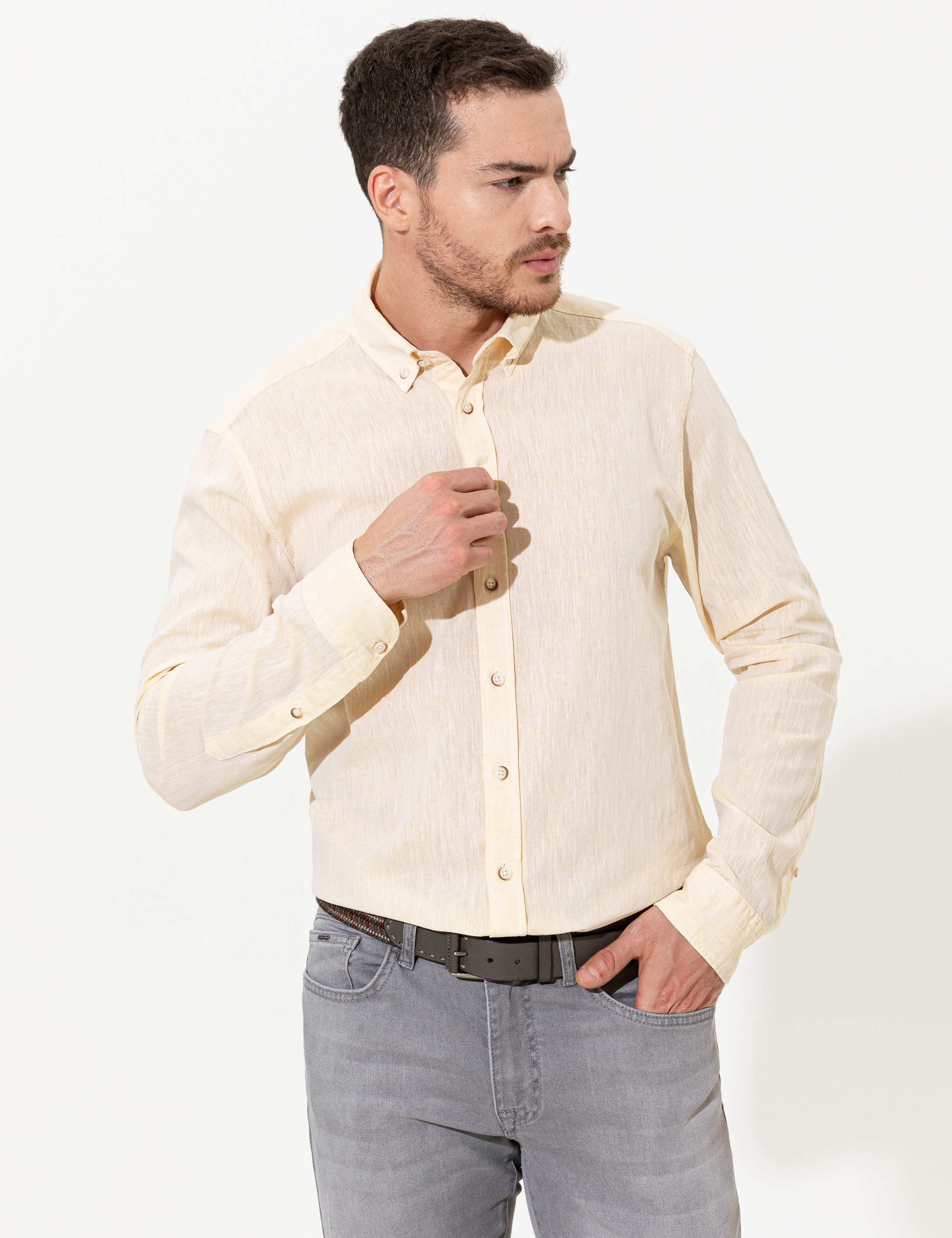 Sarı Regular Fit Uzun Kollu Gömlek