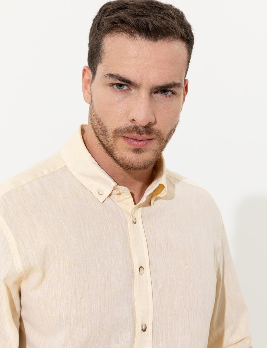 Sarı Regular Fit Uzun Kollu Gömlek