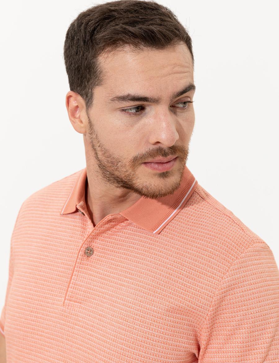 Coral Dokulu Slim Fit Polo Yaka Tişört