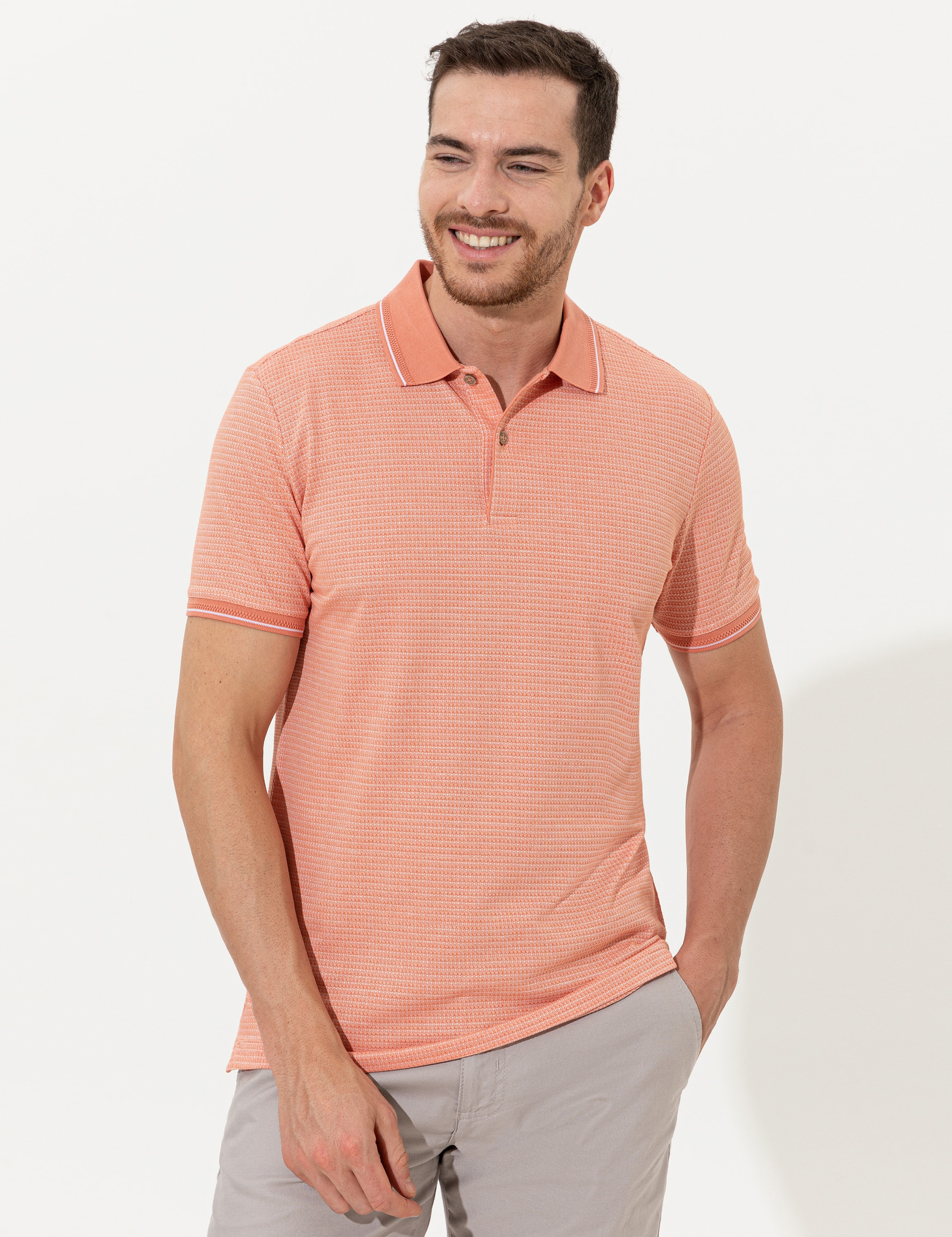 Coral Dokulu Slim Fit Polo Yaka Tişört - Image 3