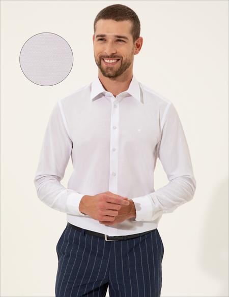 Beyaz Slim Fit Armürlü Gömlek - 50255274012