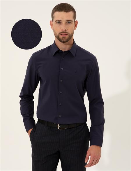 Lacivert Slim Fit Armürlü Gömlek - 50255274031