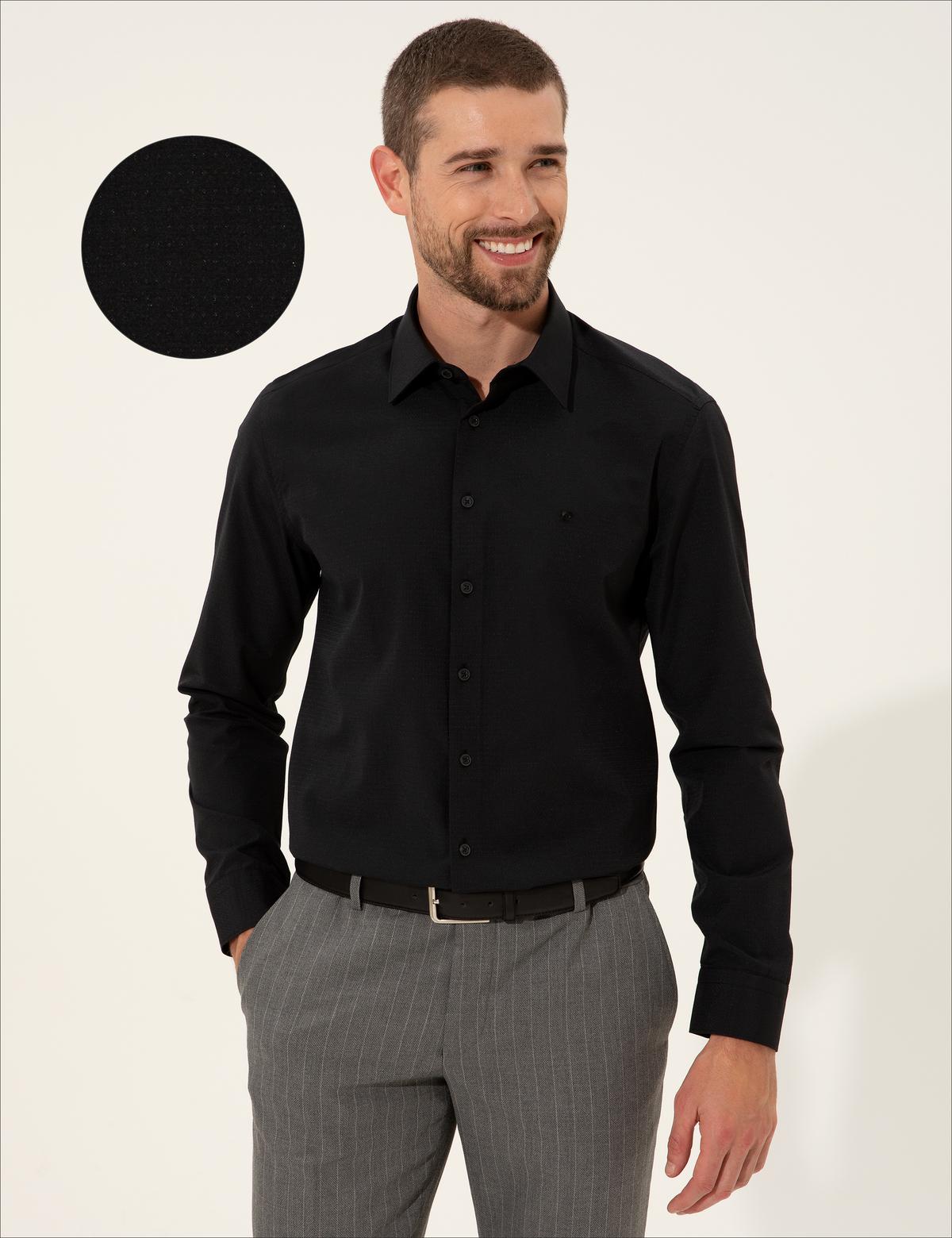 Siyah Slim Fit Uzun Kollu Gömlek