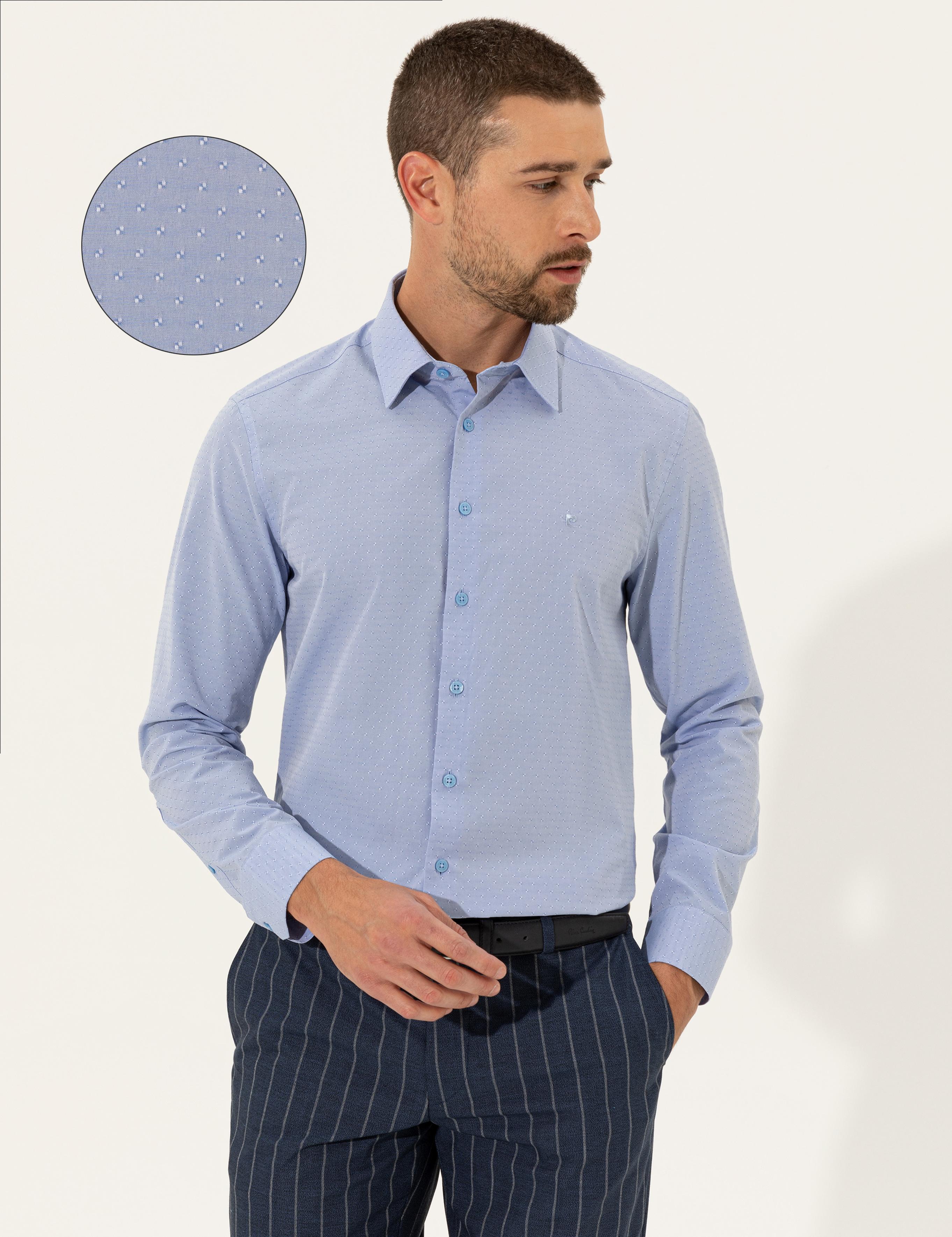 Mavi Slim Fit Armürlü Gömlek