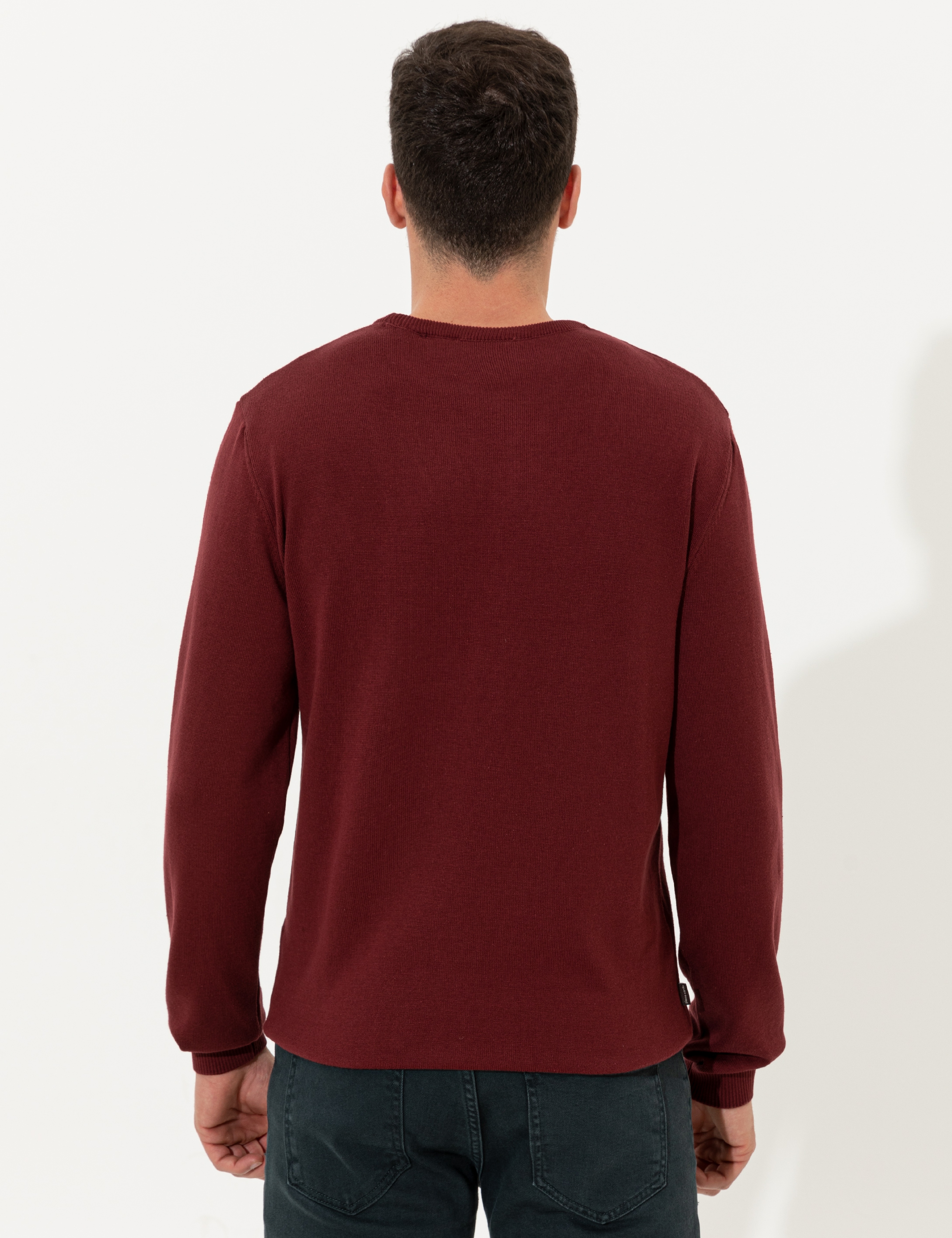 Bordo Slim Fit Bisiklet Yaka Basic Triko Kazak - Image 5