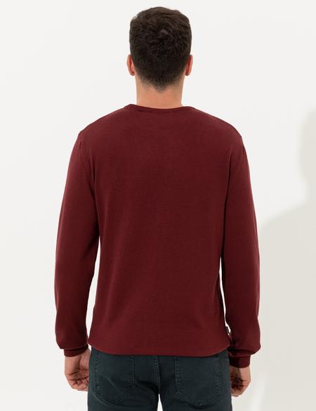 Bordo Slim Fit Bisiklet Yaka Basic Triko Kazak - 50257290010