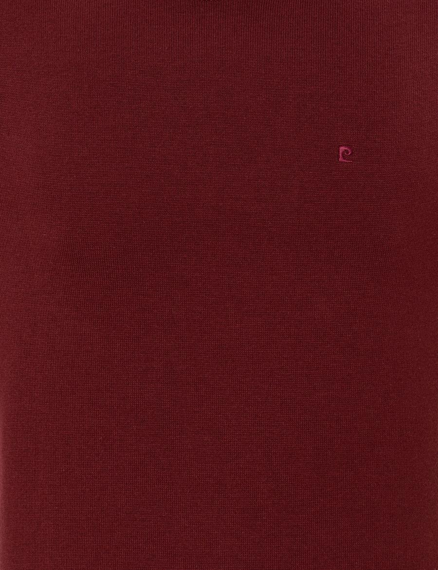Bordo Slim Fit Bisiklet Yaka Basic Triko Kazak