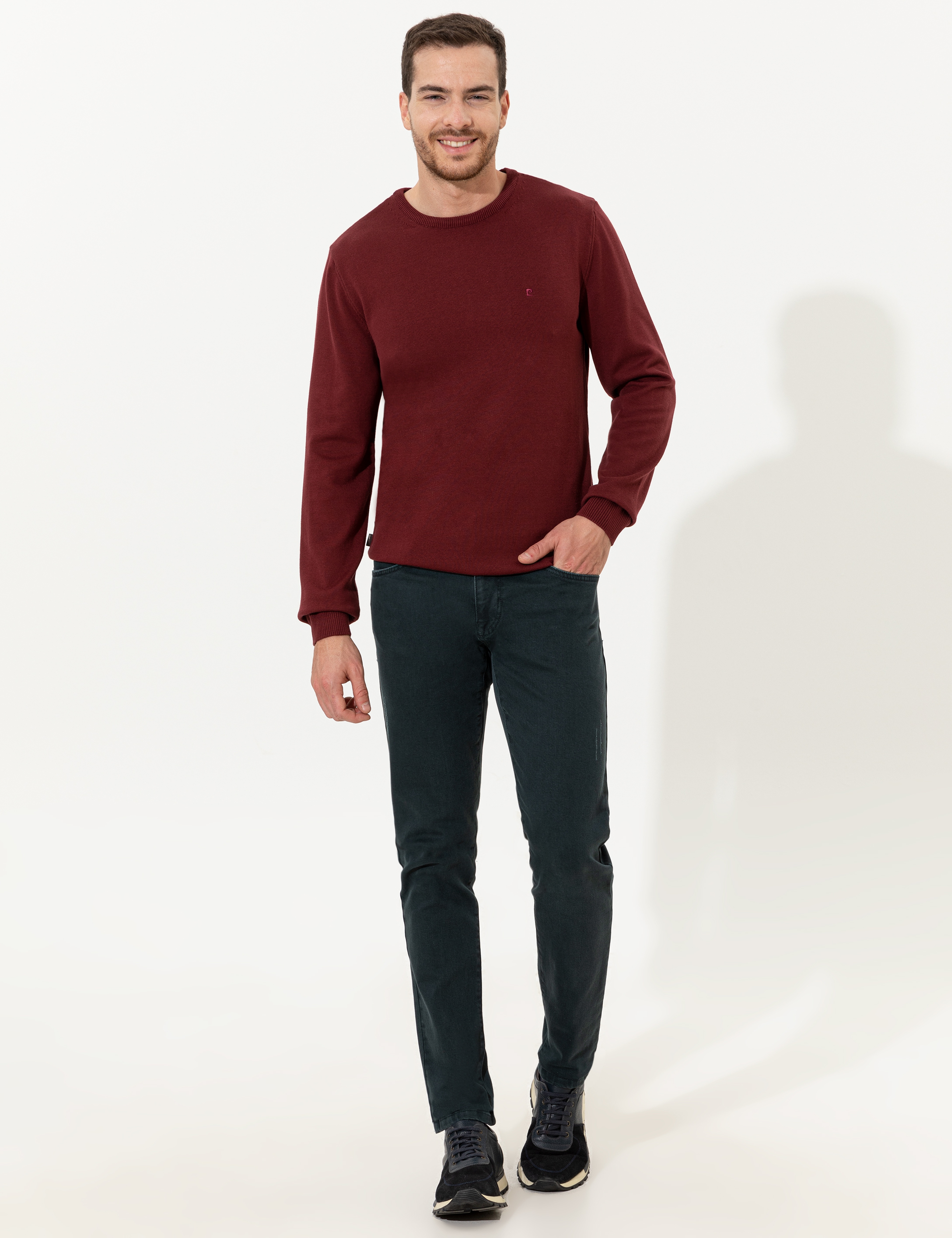 Bordo Slim Fit Bisiklet Yaka Basic Triko Kazak - Image 4