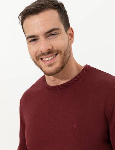 Bordo Slim Fit Bisiklet Yaka Basic Triko Kazak