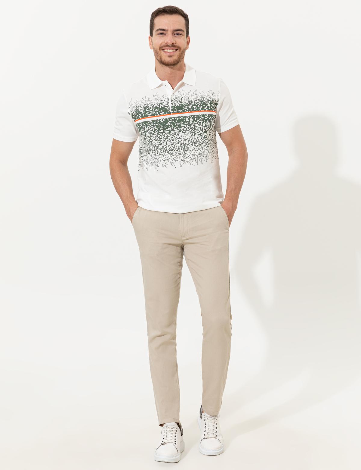 Bej Slim Fit Kanvas Pantolon