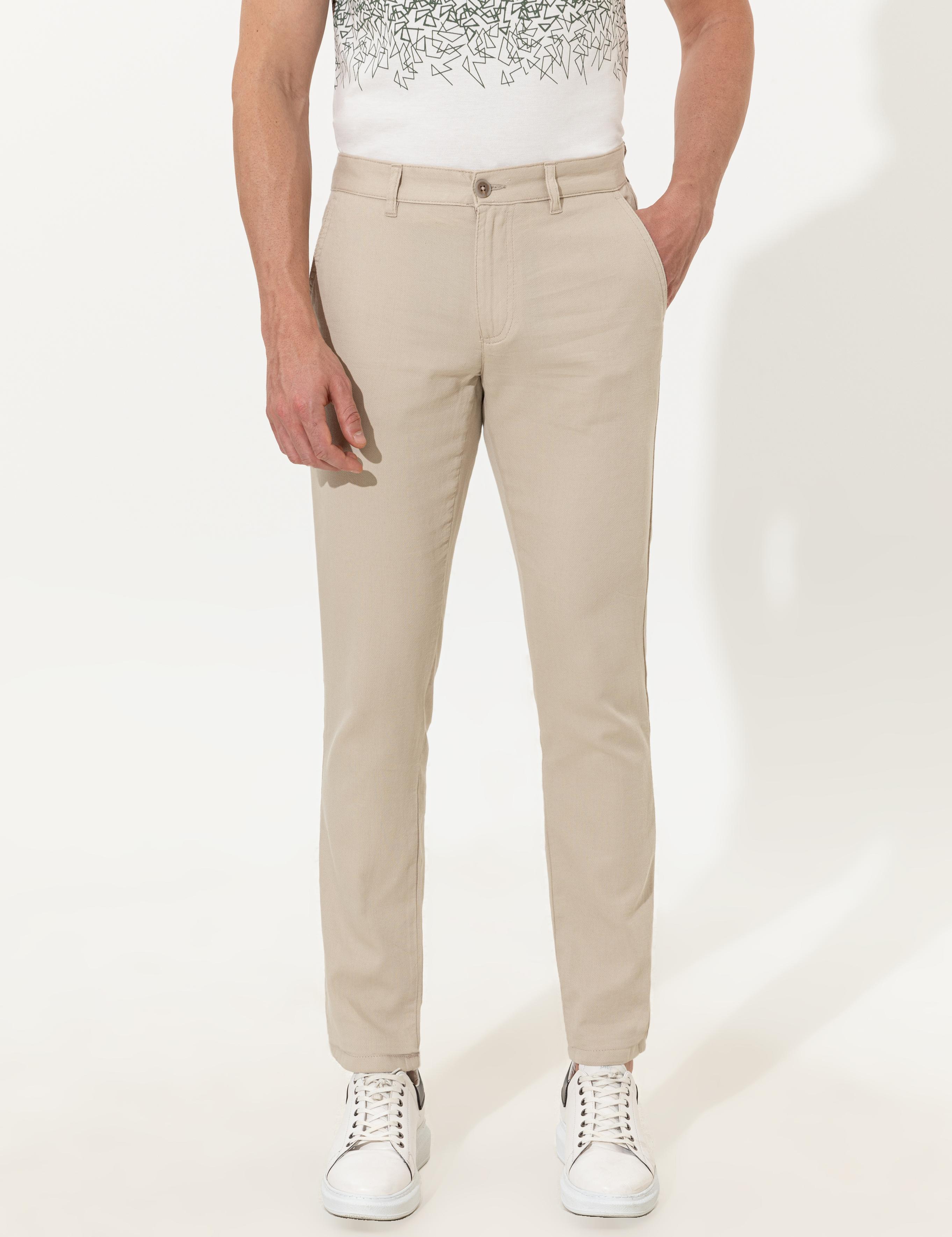 Bej Slim Fit Kanvas Pantolon