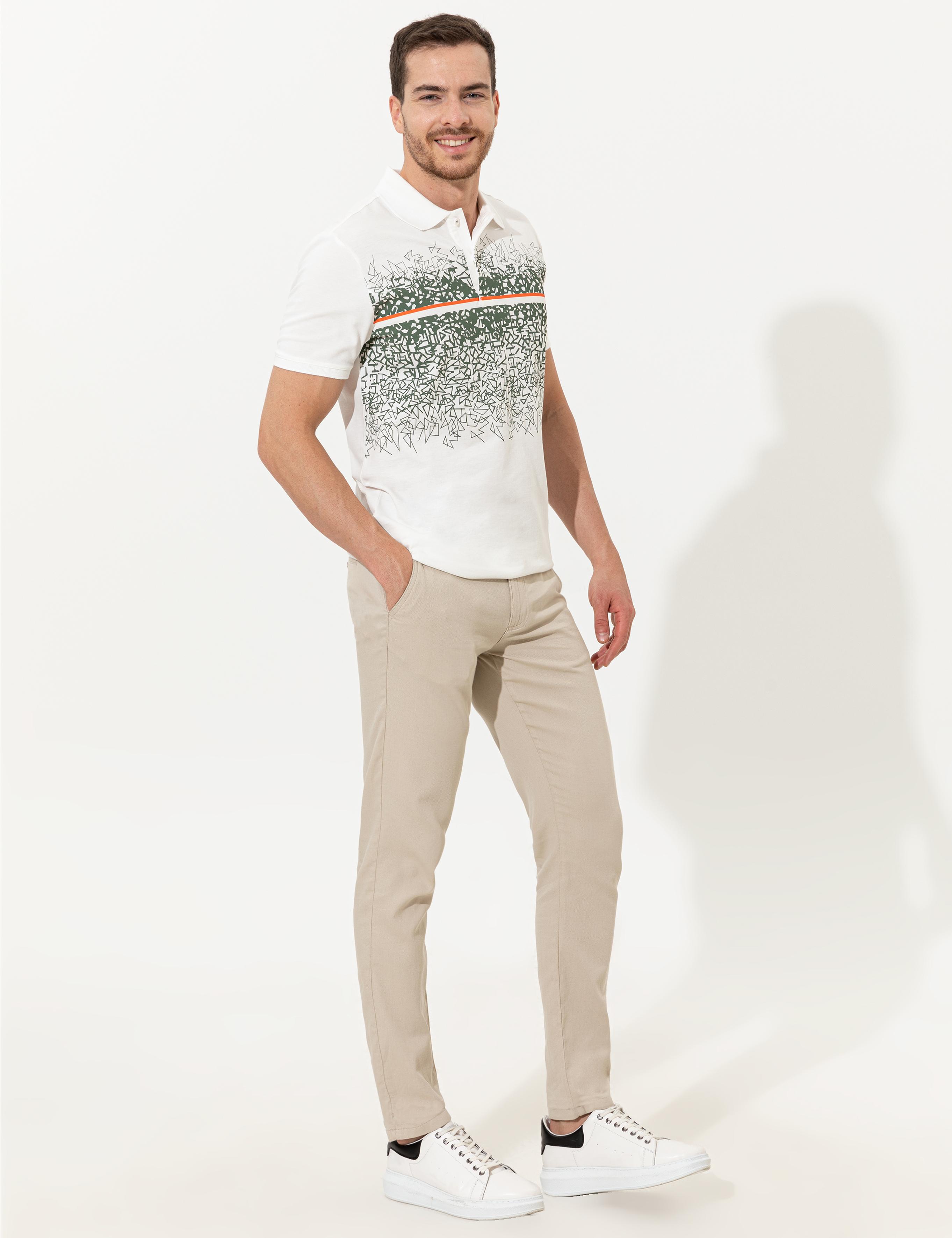 Bej Slim Fit Kanvas Pantolon