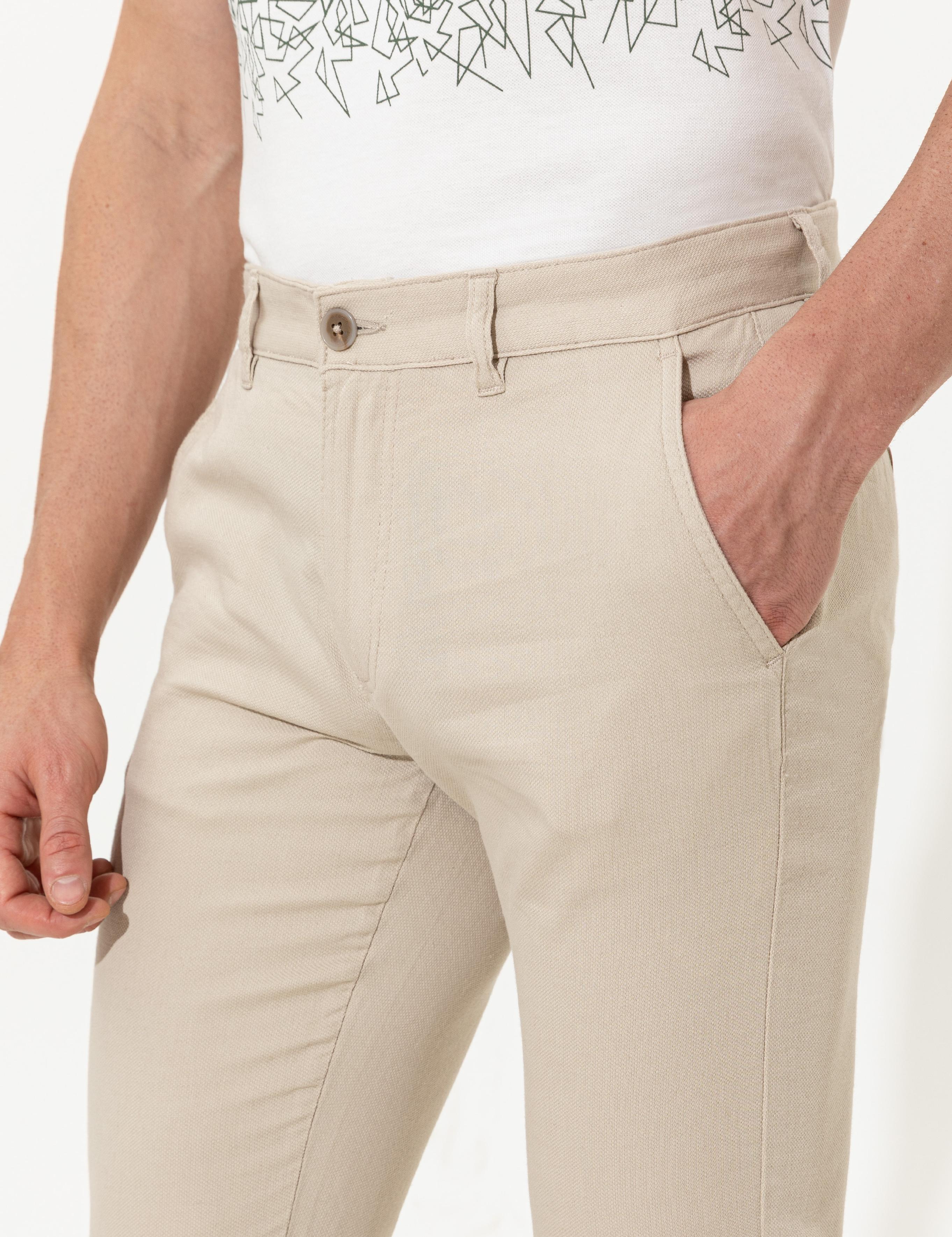 Bej Slim Fit Kanvas Pantolon