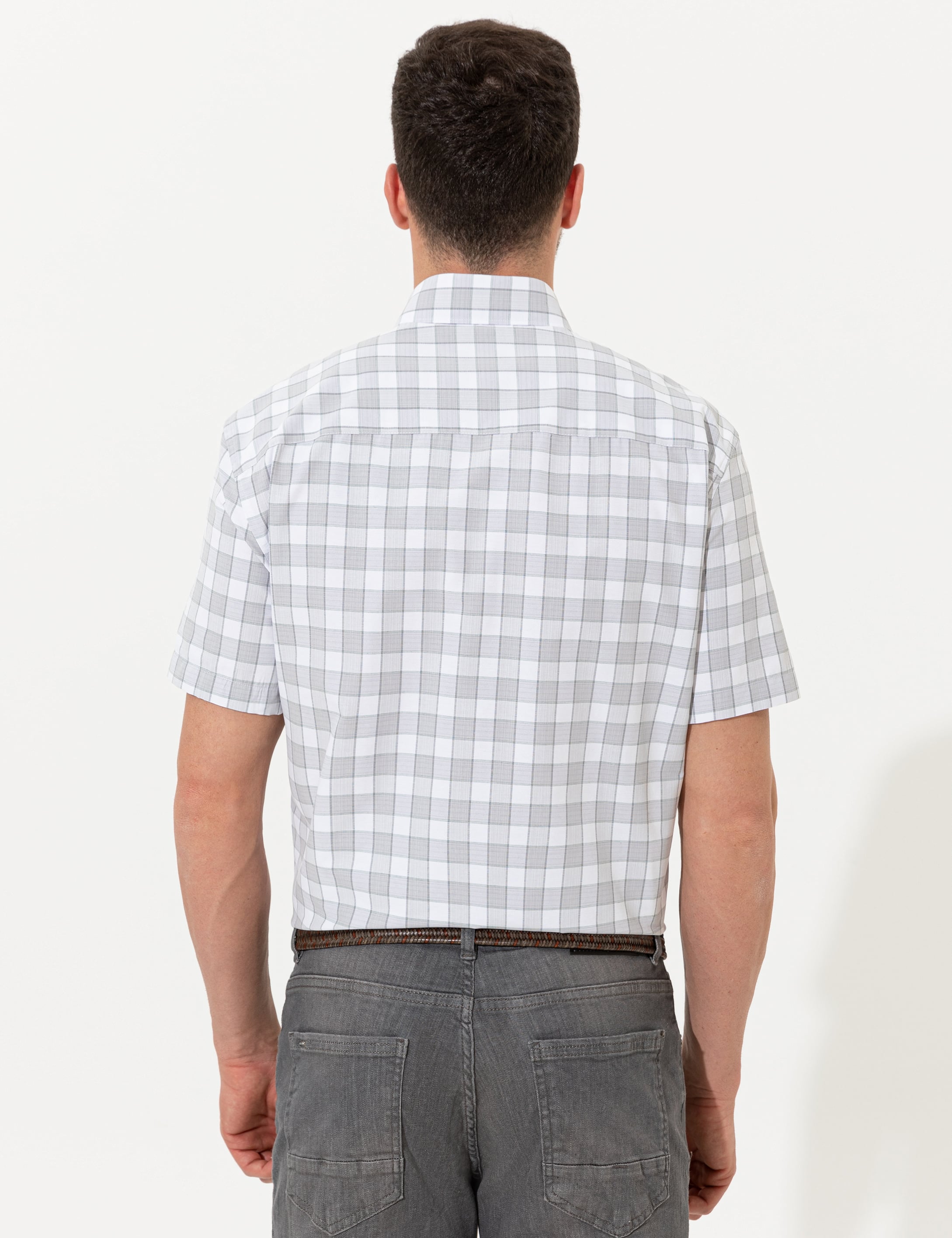 Gri Regular Fit Kısa Kollu Gömlek - Image 5