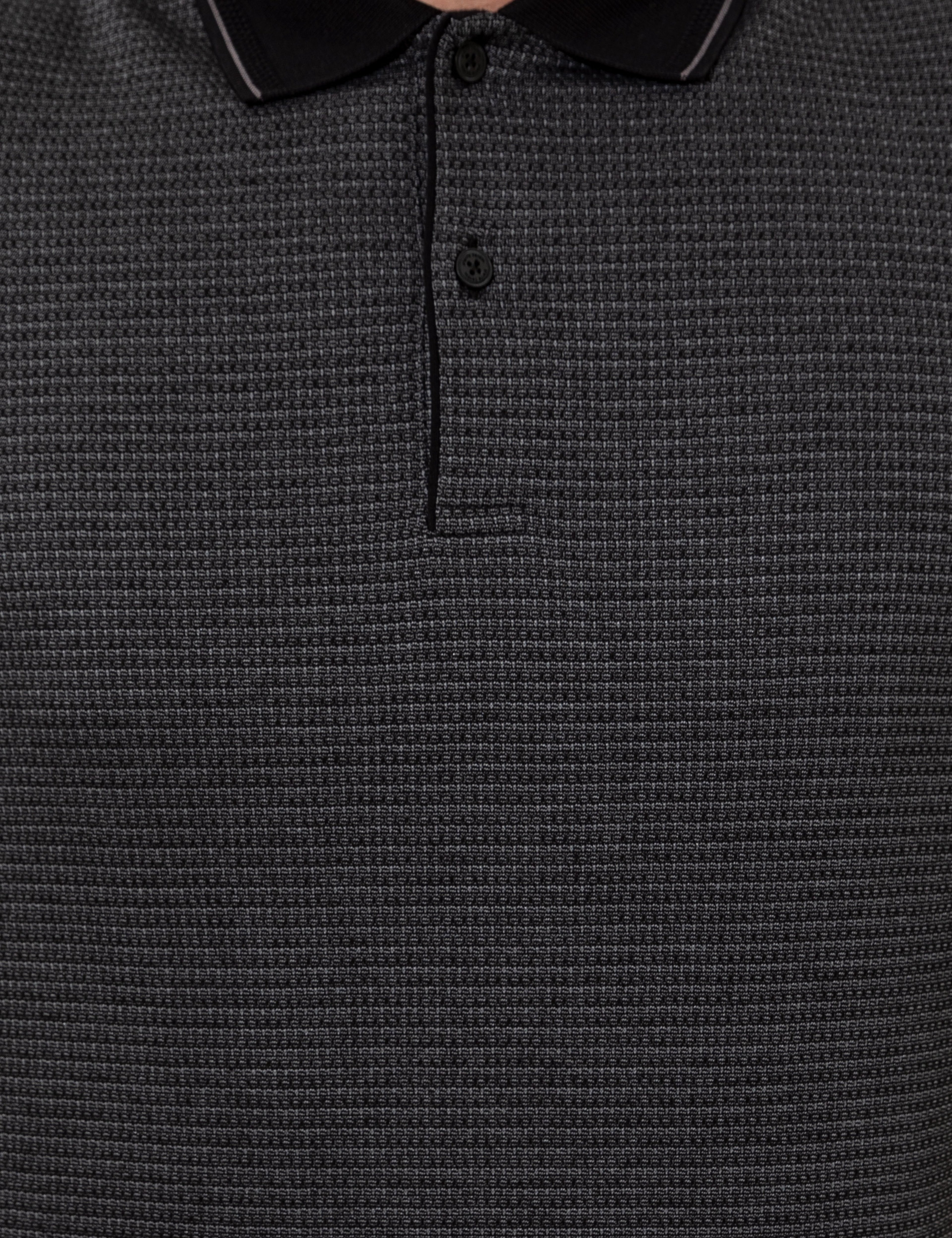 Siyah Slim Fit Dokulu Düğmeli Polo Yaka Tişört