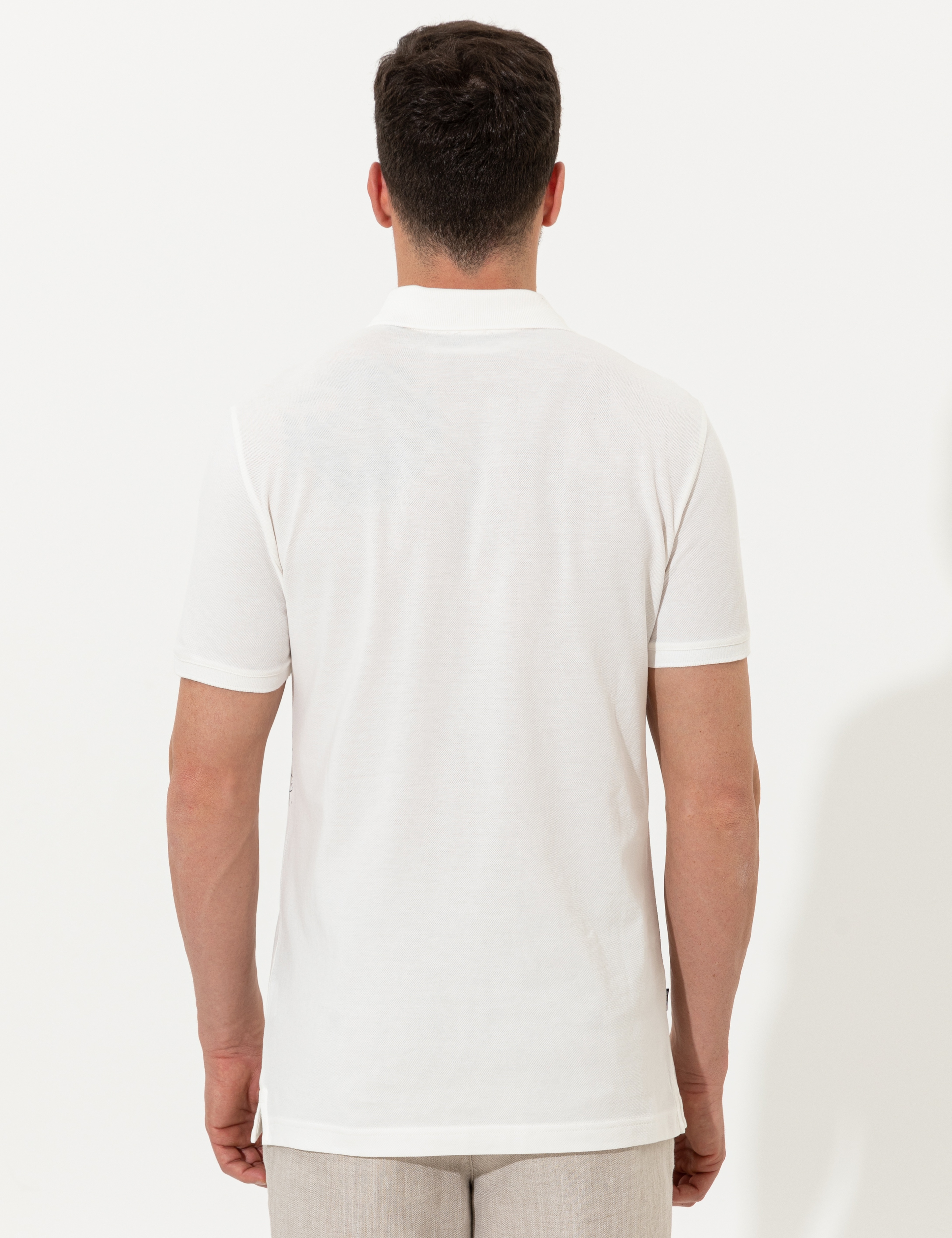 Lacivert Slim Fit Baskılı Polo Yaka Tişört