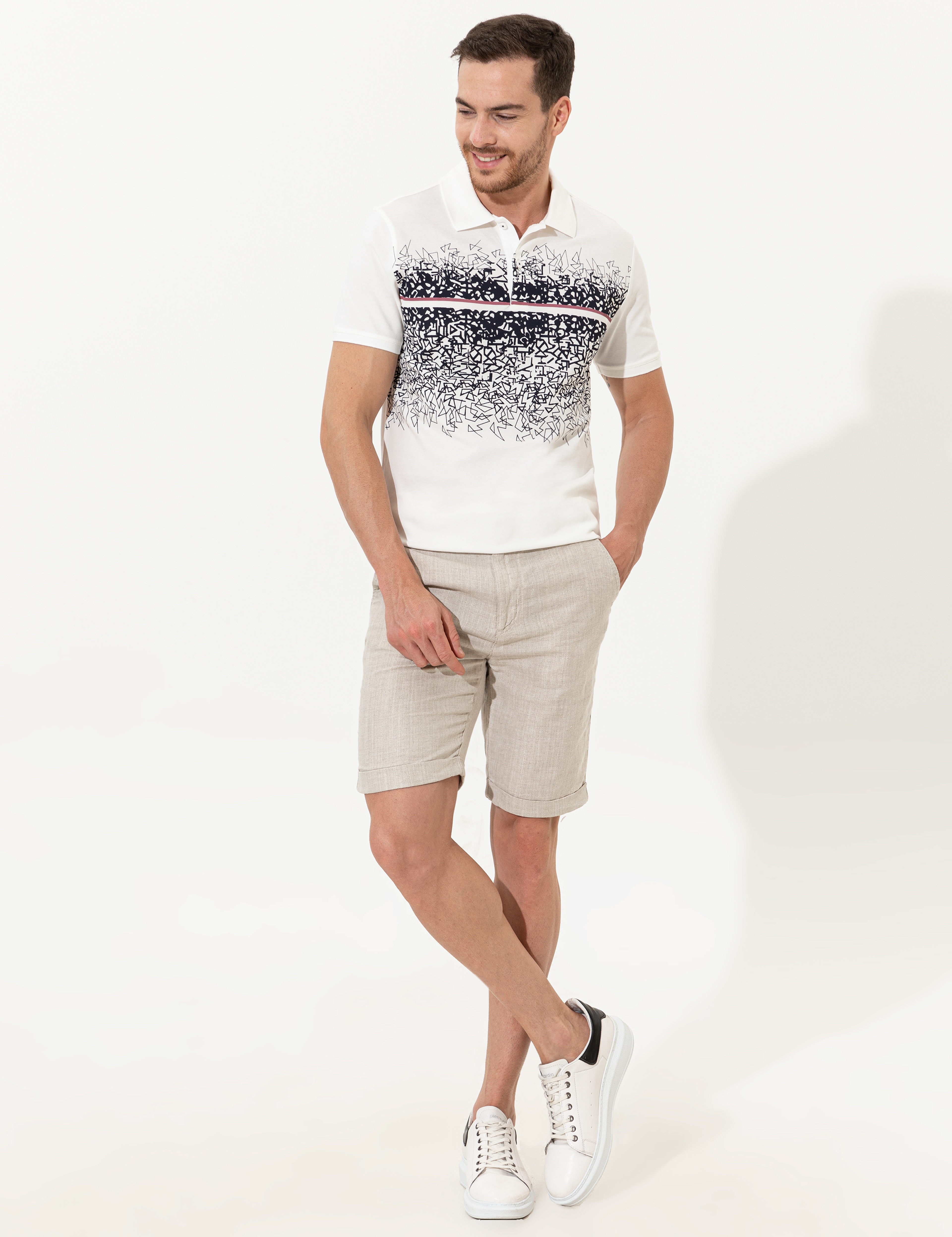 Lacivert Slim Fit Baskılı Polo Yaka Tişört - Image 4