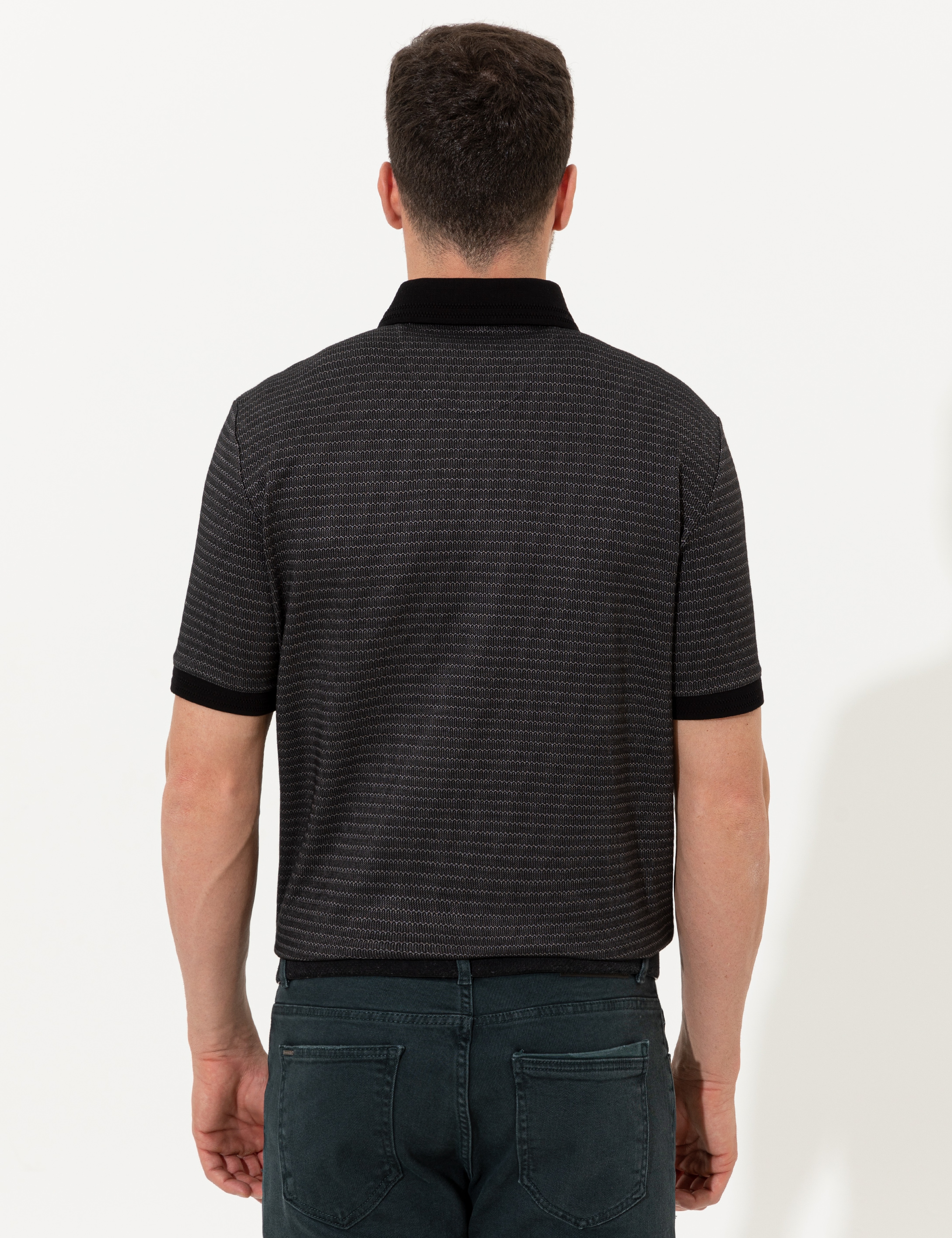 Siyah Regular Fit Polo Yaka Tişört - Image 5