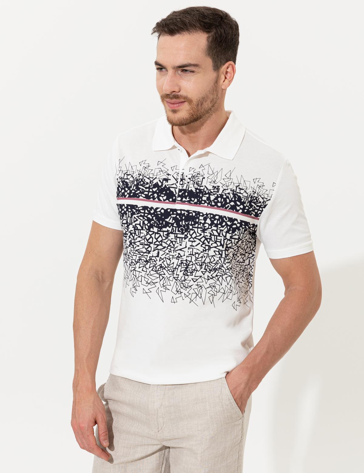 Lacivert Slim Fit Baskılı Polo Yaka Tişört - 50250533021