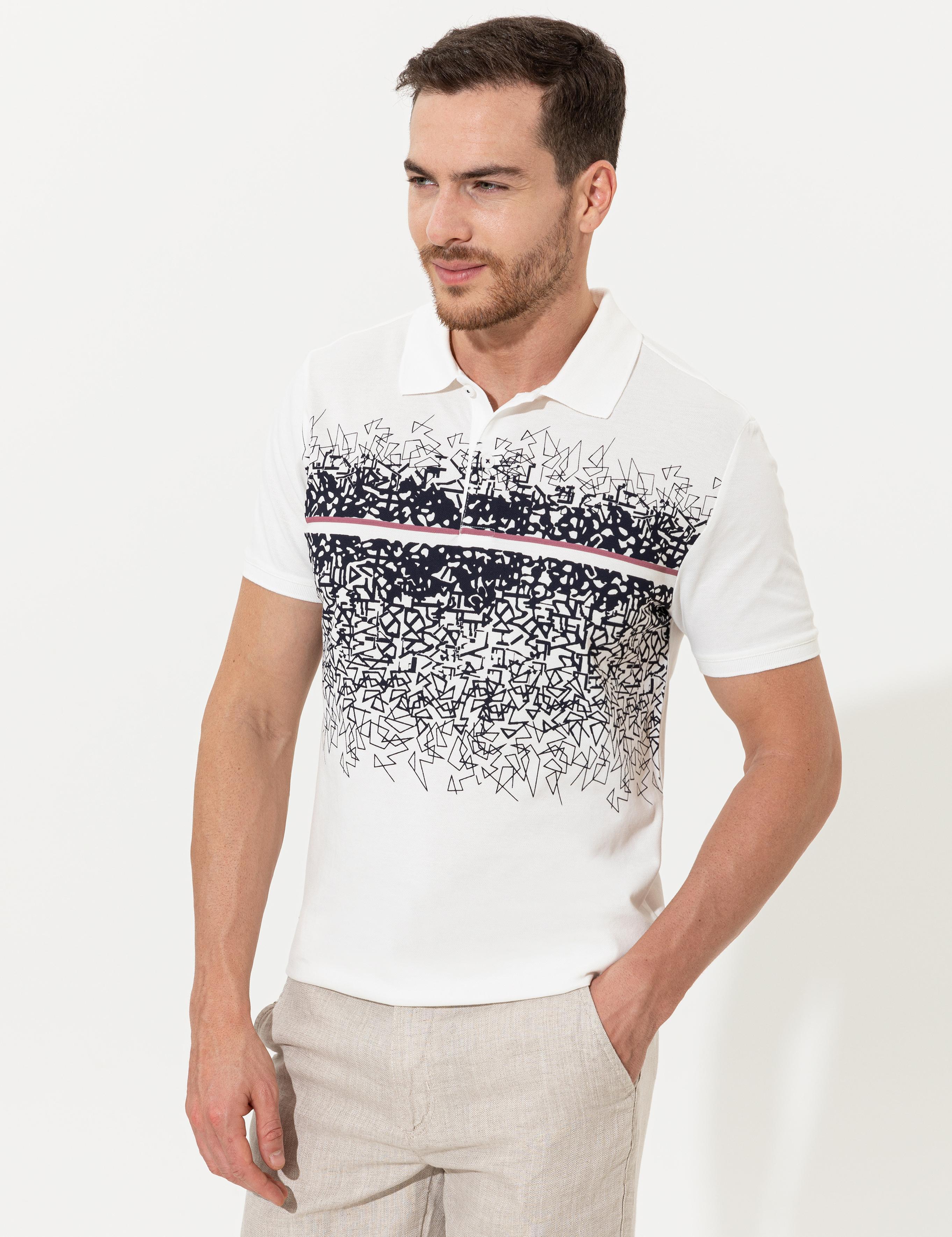 Lacivert Slim Fit Baskılı Polo Yaka Tişört