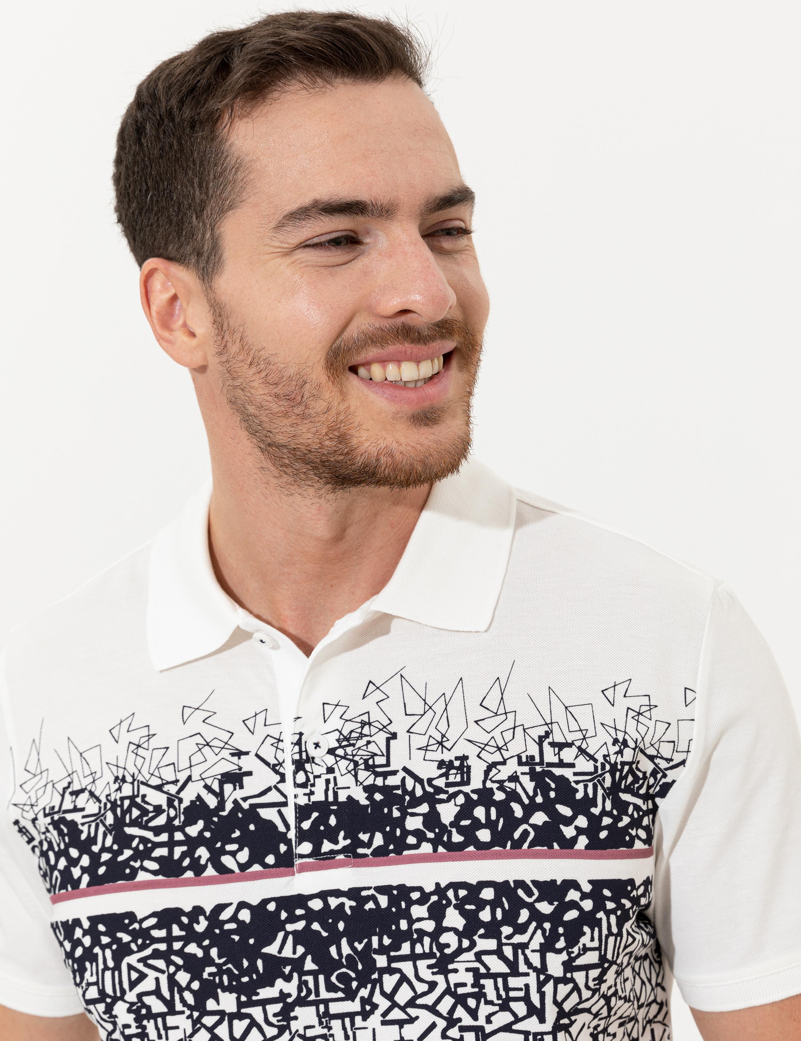 Lacivert Slim Fit Baskılı Polo Yaka Tişört