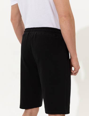 Siyah Slim Fit Örme Şort