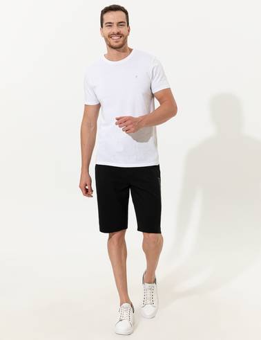 Siyah Slim Fit Örme Şort