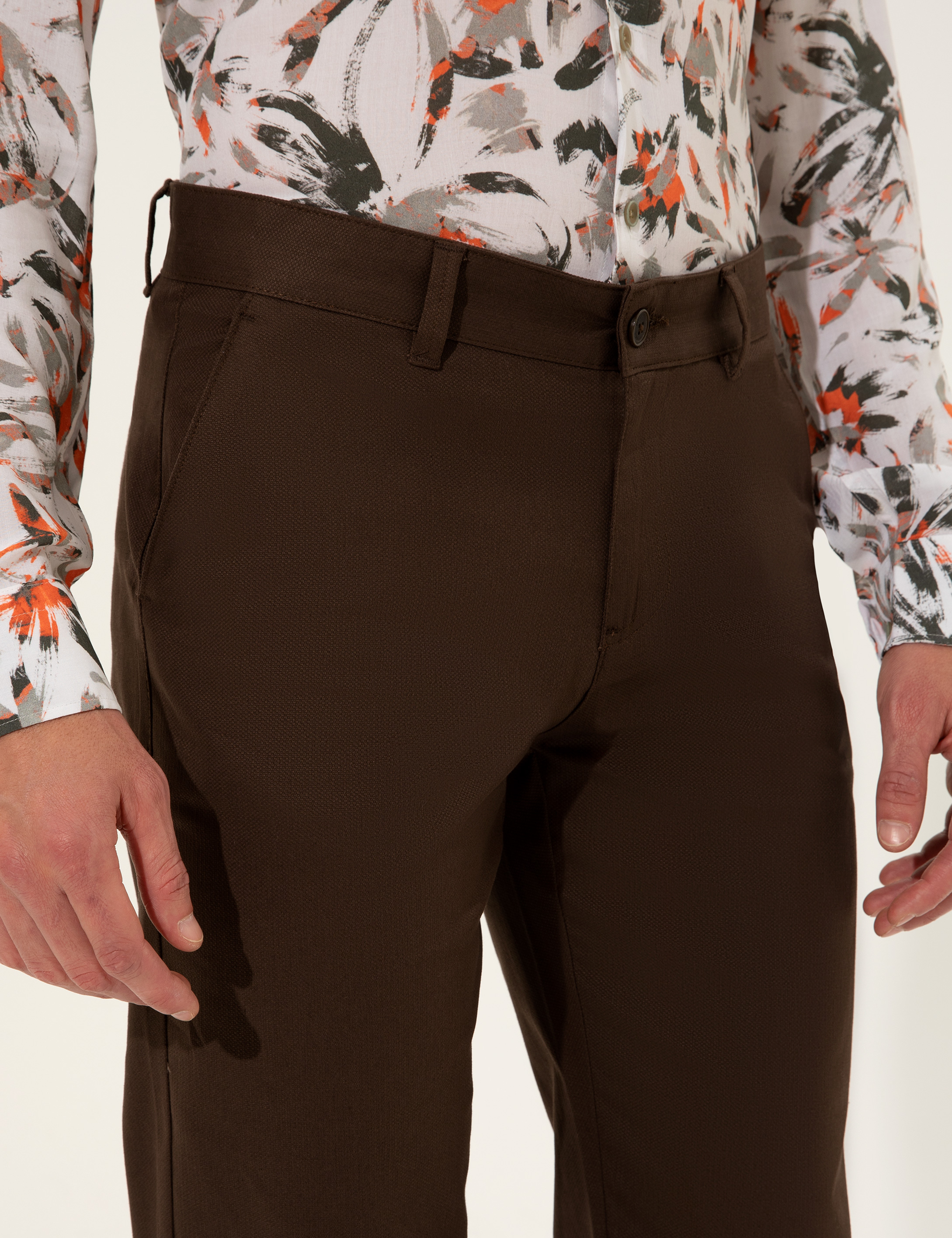 Kahverengi Regular Fit Kanvas Pantolon - Image 5