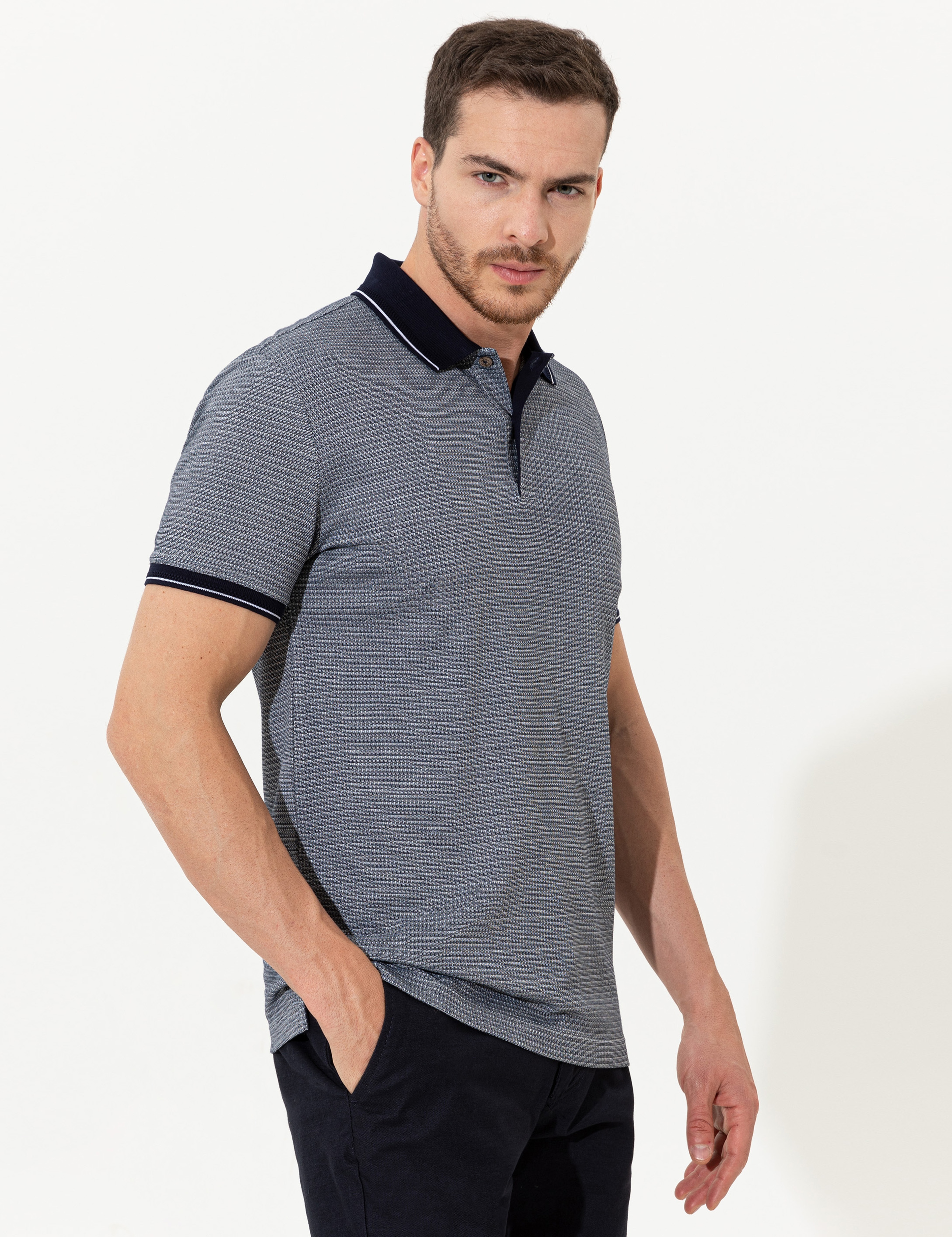 Lacivert Slim Fit Polo Yaka Tişört - Image 3