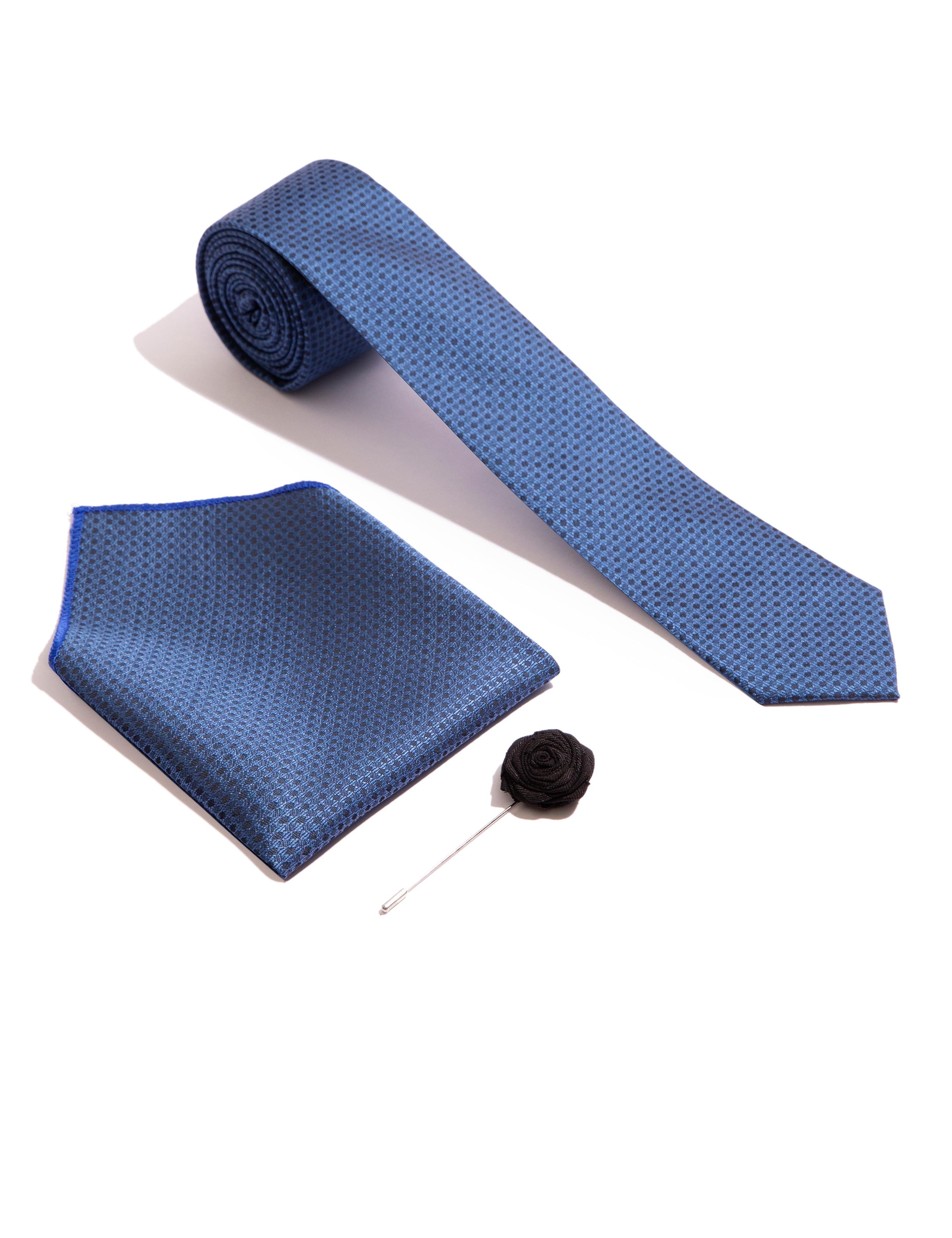 Lacivert 3'lü Kravat Mendil Set