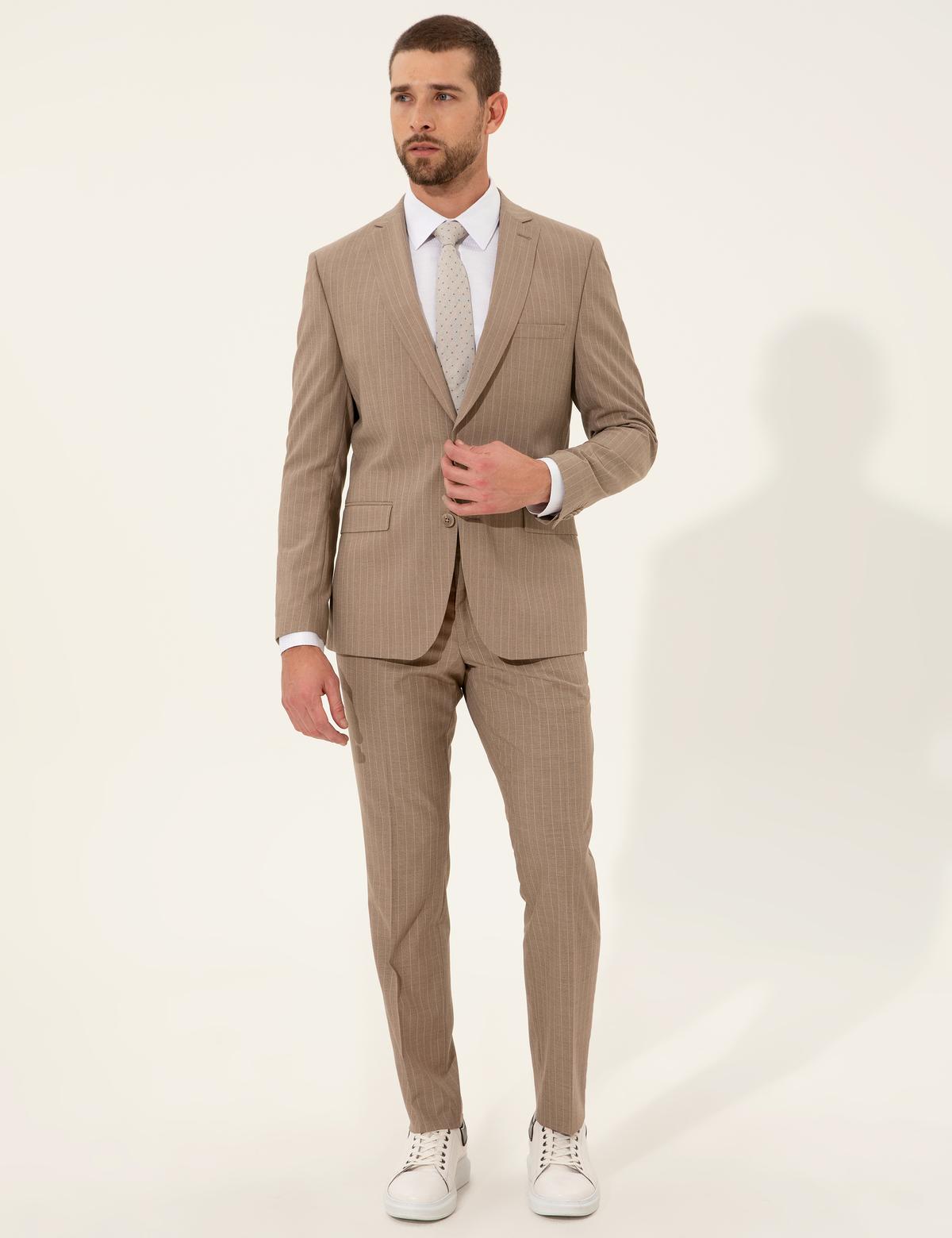 Açık Kahverengi Slim Fit Takım Elbise