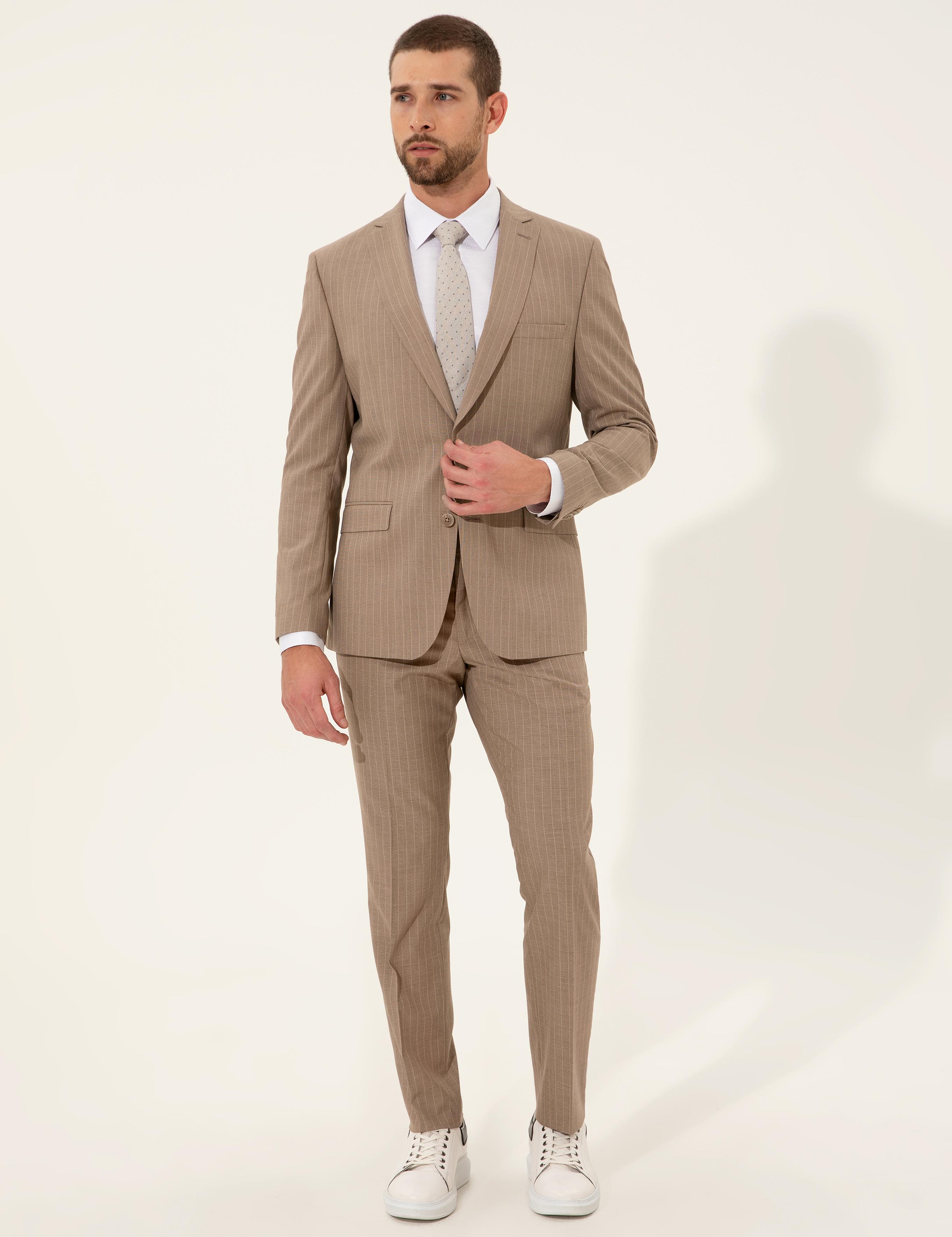 Açık Kahverengi Slim Fit Takım Elbise