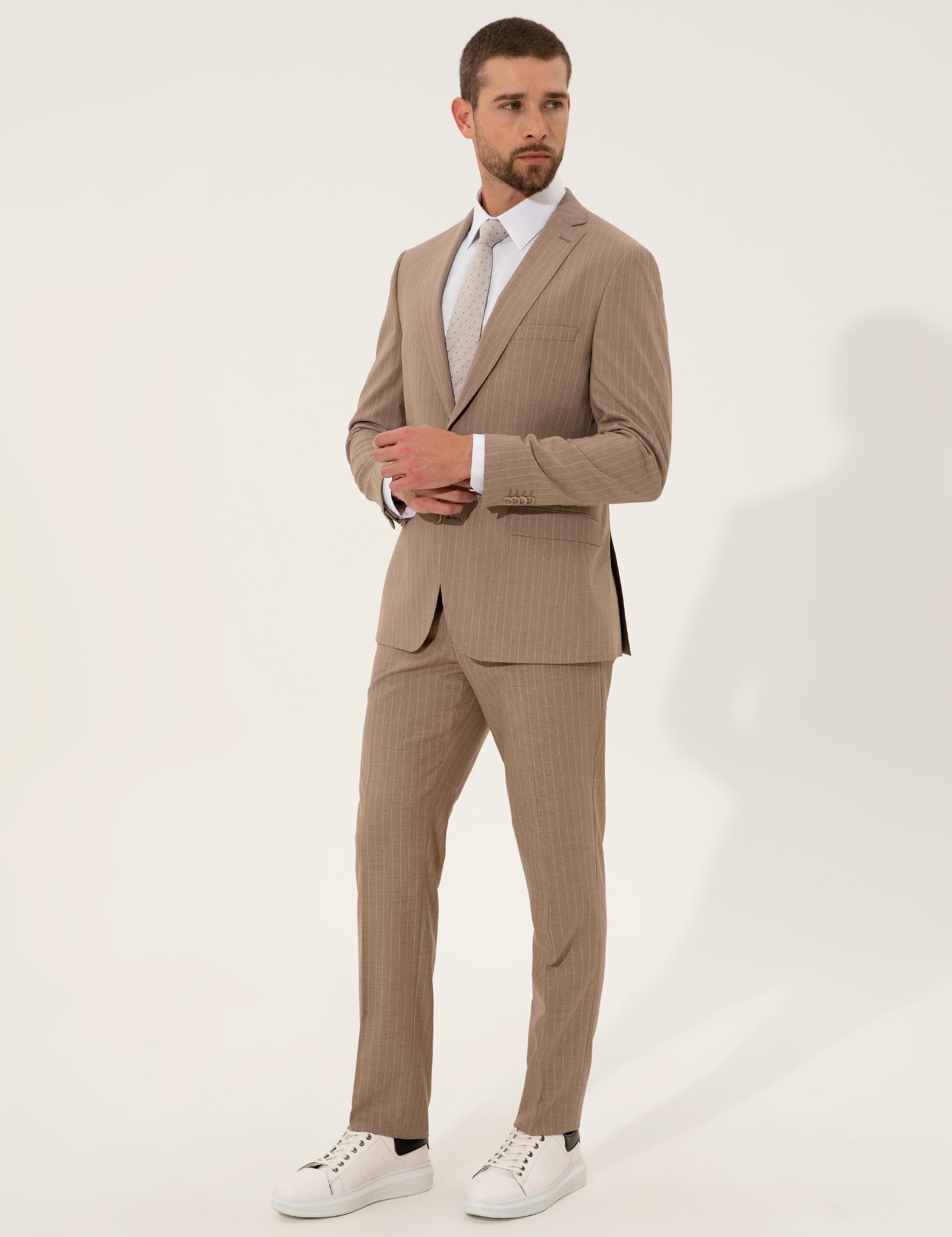 Açık Kahverengi Slim Fit Takım Elbise