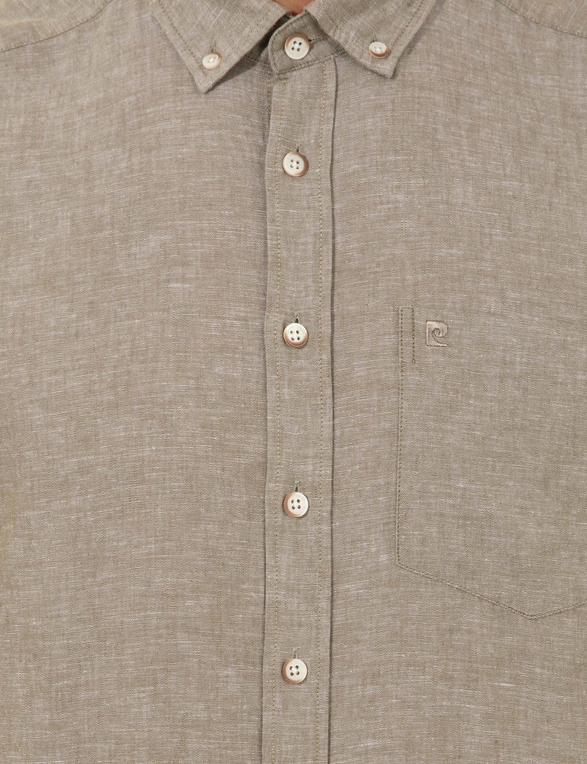Haki Keten Karışımlı Regular Fit Kısa Kollu Gömlek - 50249726038