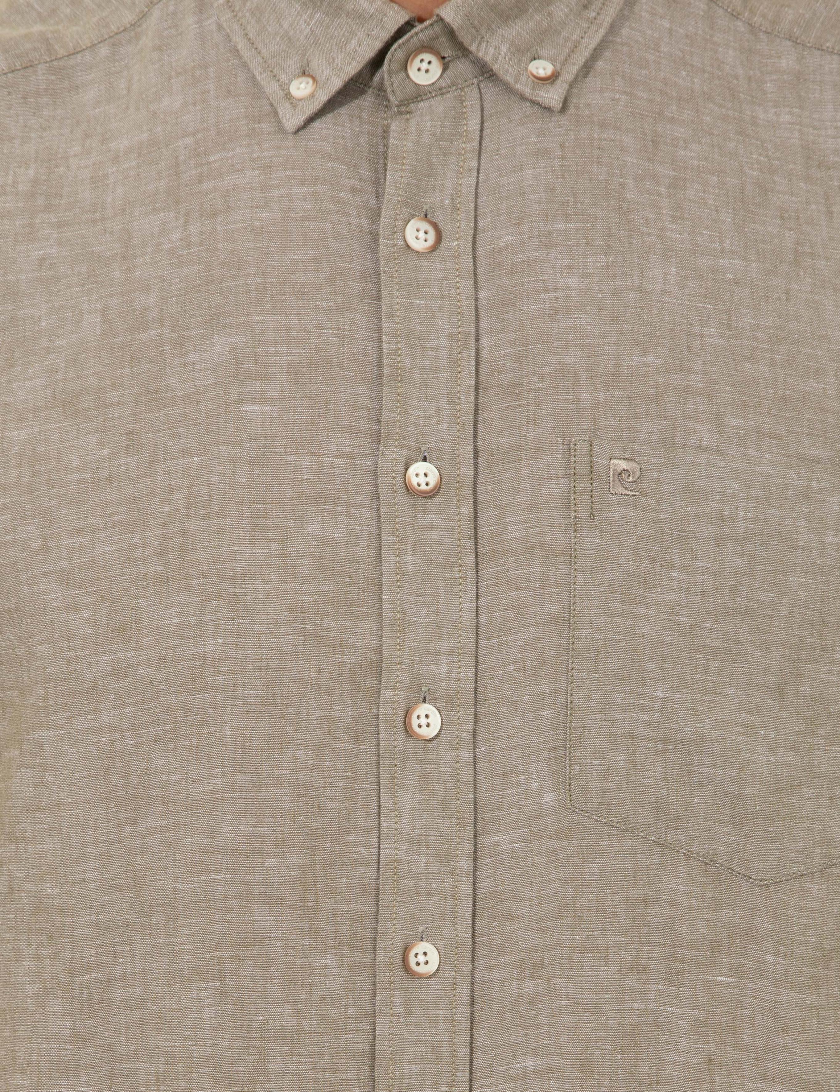 Haki Keten Karışımlı Regular Fit Kısa Kollu Gömlek