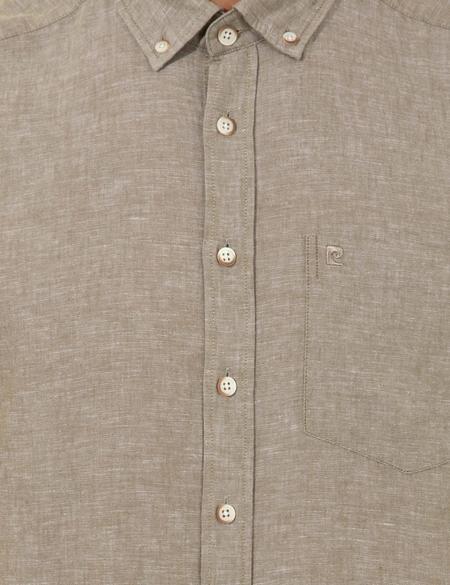 Haki Keten Karışımlı Regular Fit Kısa Kollu Gömlek - 50249726038