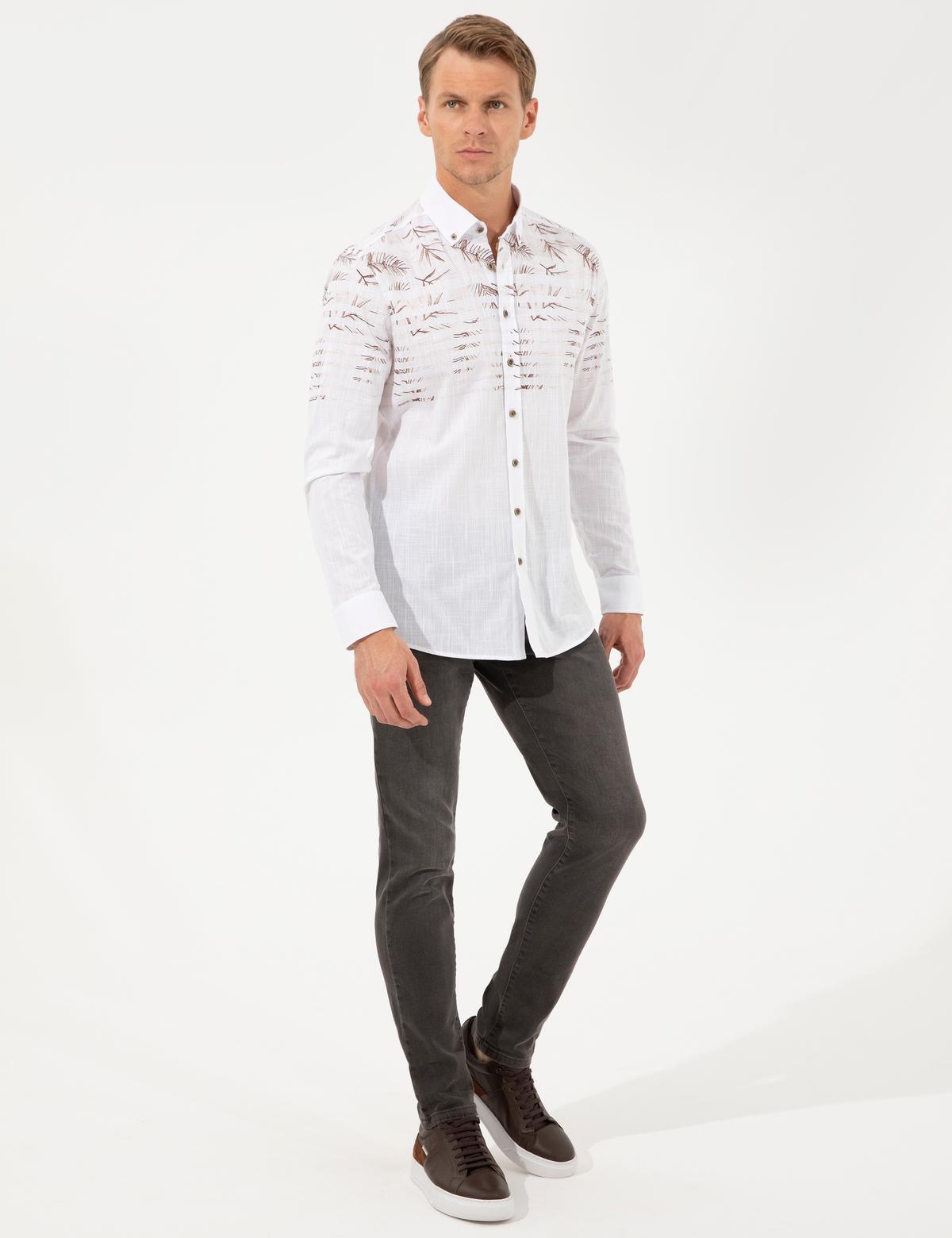 Kahverengi Slim Fit Uzun Kollu Gömlek - 50250977010