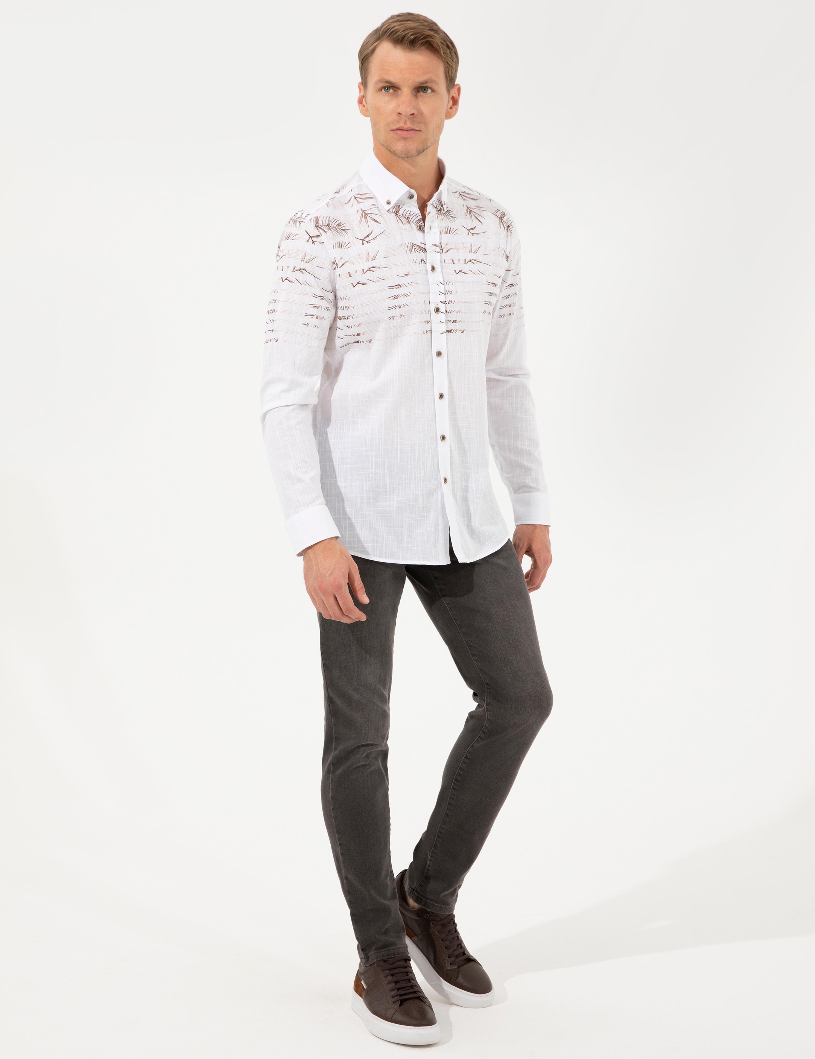 Kahverengi Slim Fit Uzun Kollu Gömlek