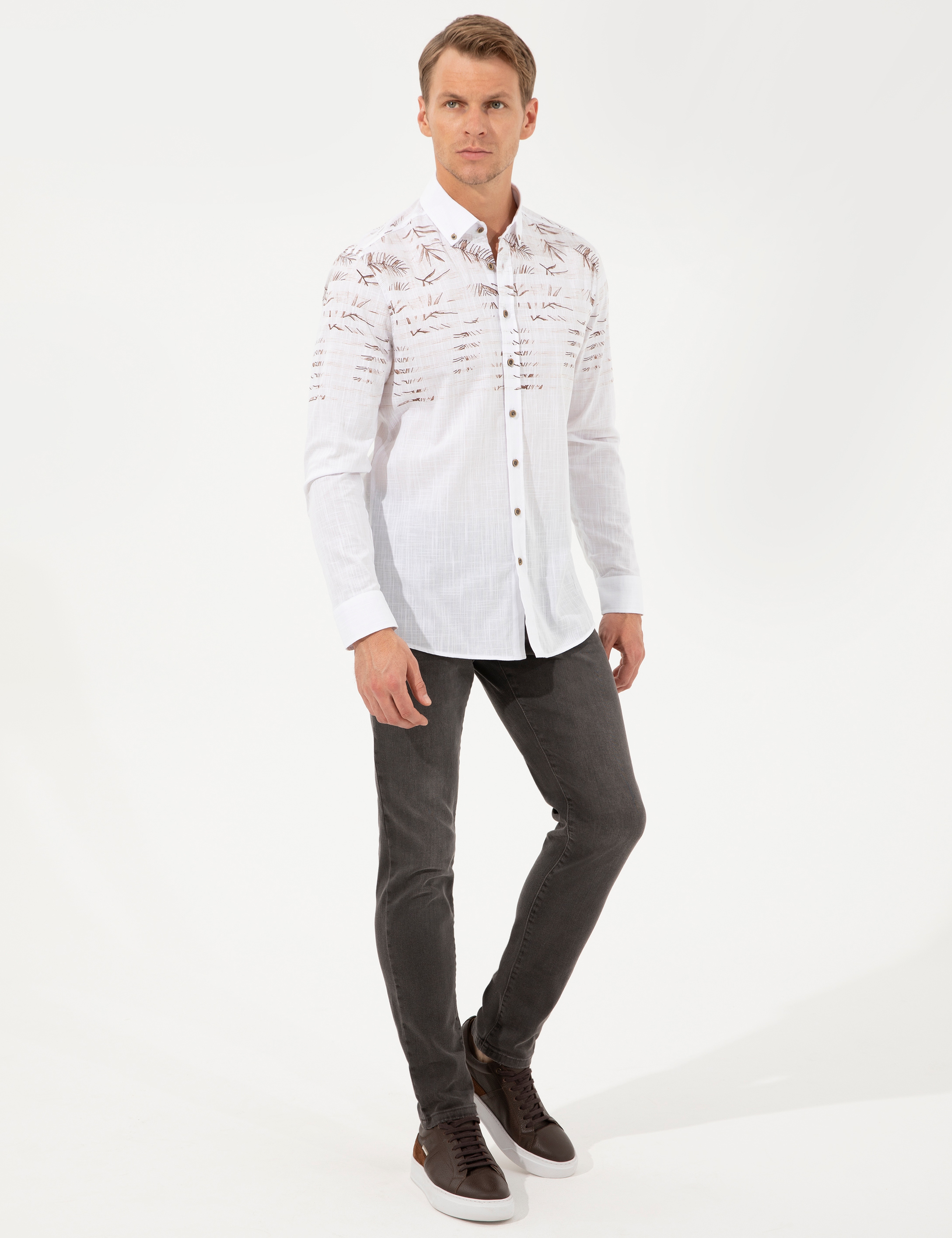 Kahverengi Slim Fit Uzun Kollu Gömlek - Image 4