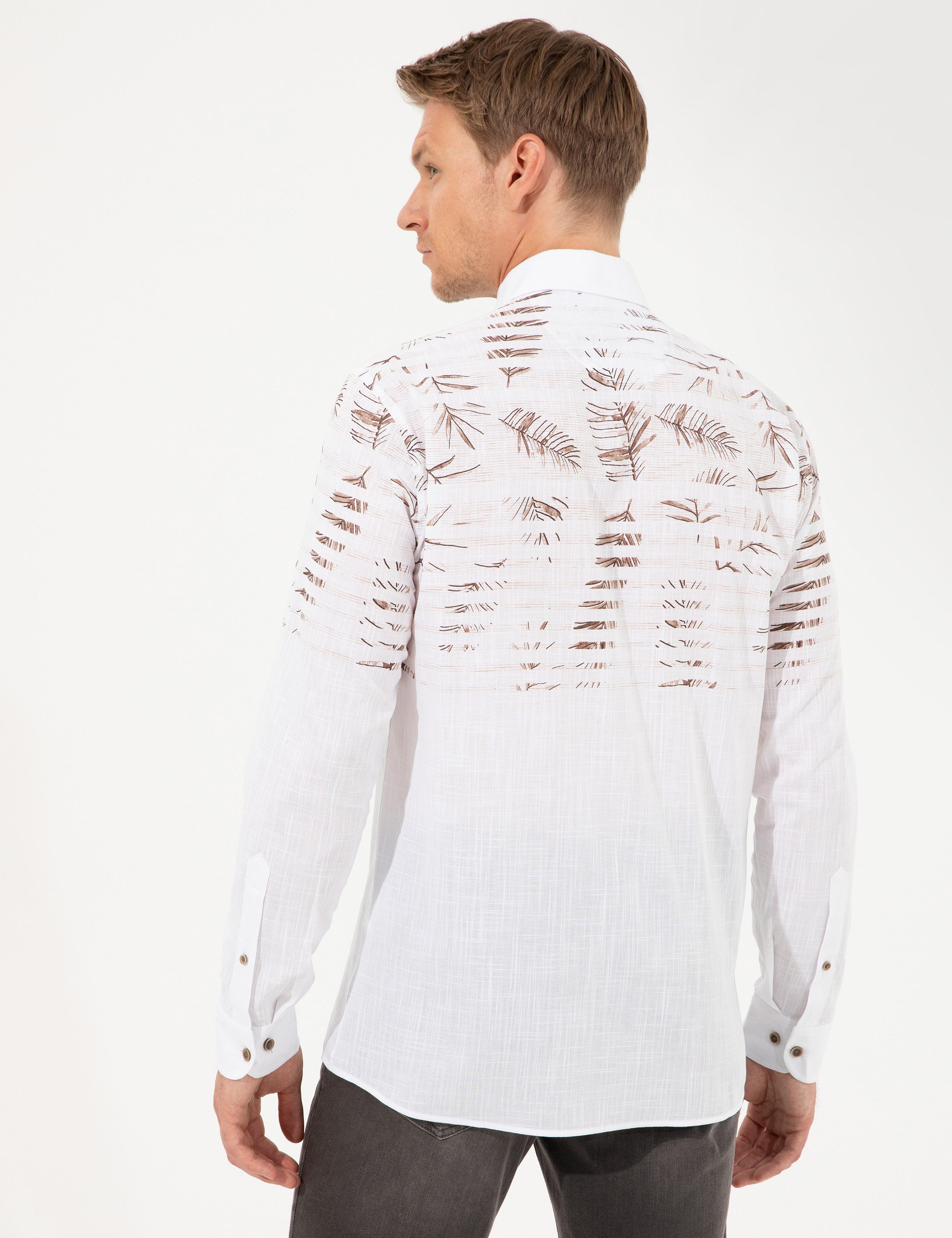 Kahverengi Slim Fit Uzun Kollu Gömlek - Image 5