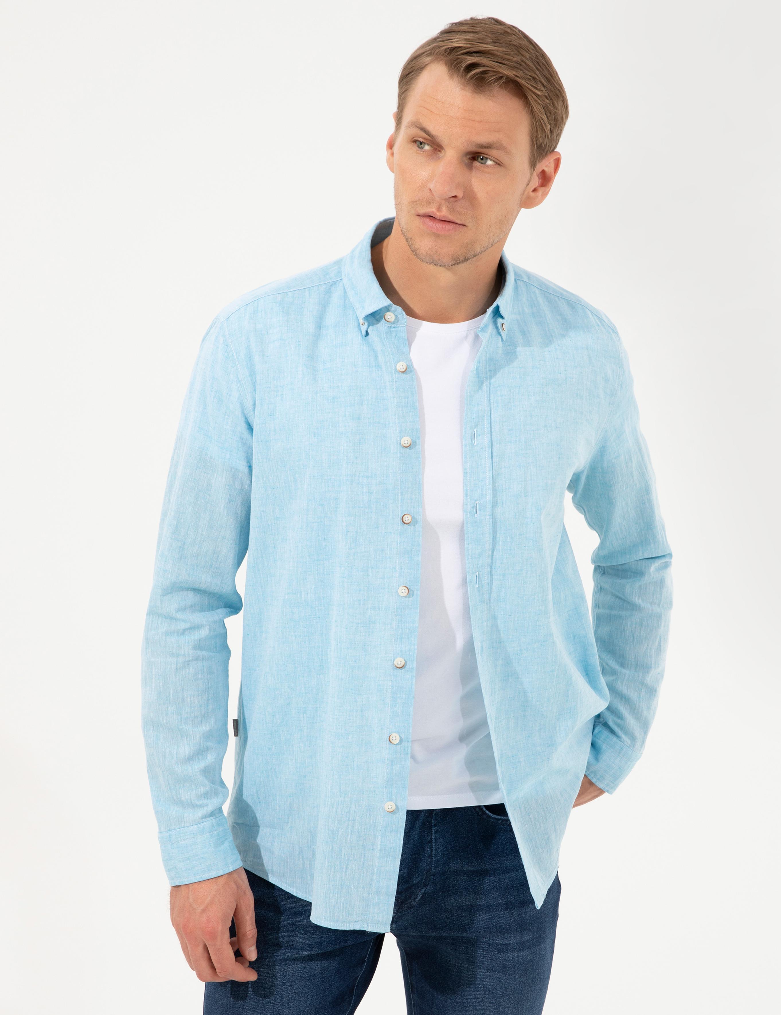 Açık Mavi Regular Fit Uzun Kollu Gömlek