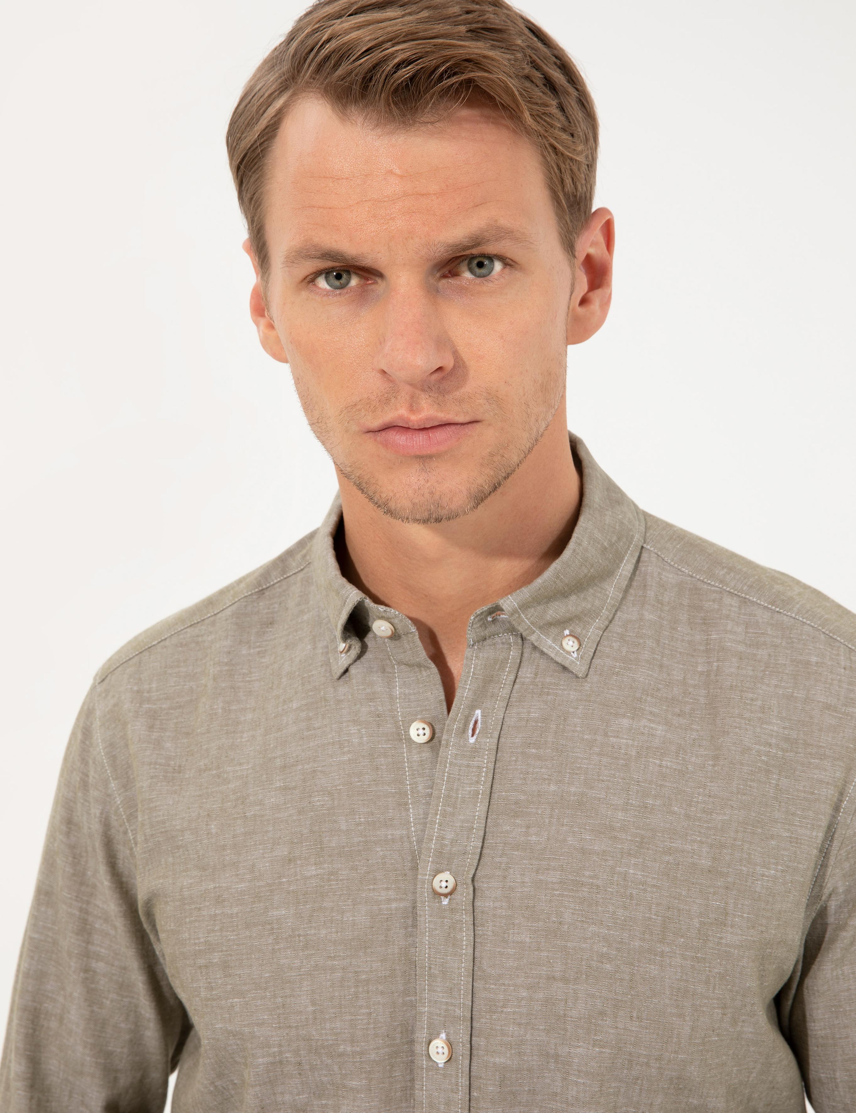 Haki Regular Fit Uzun Kollu Gömlek