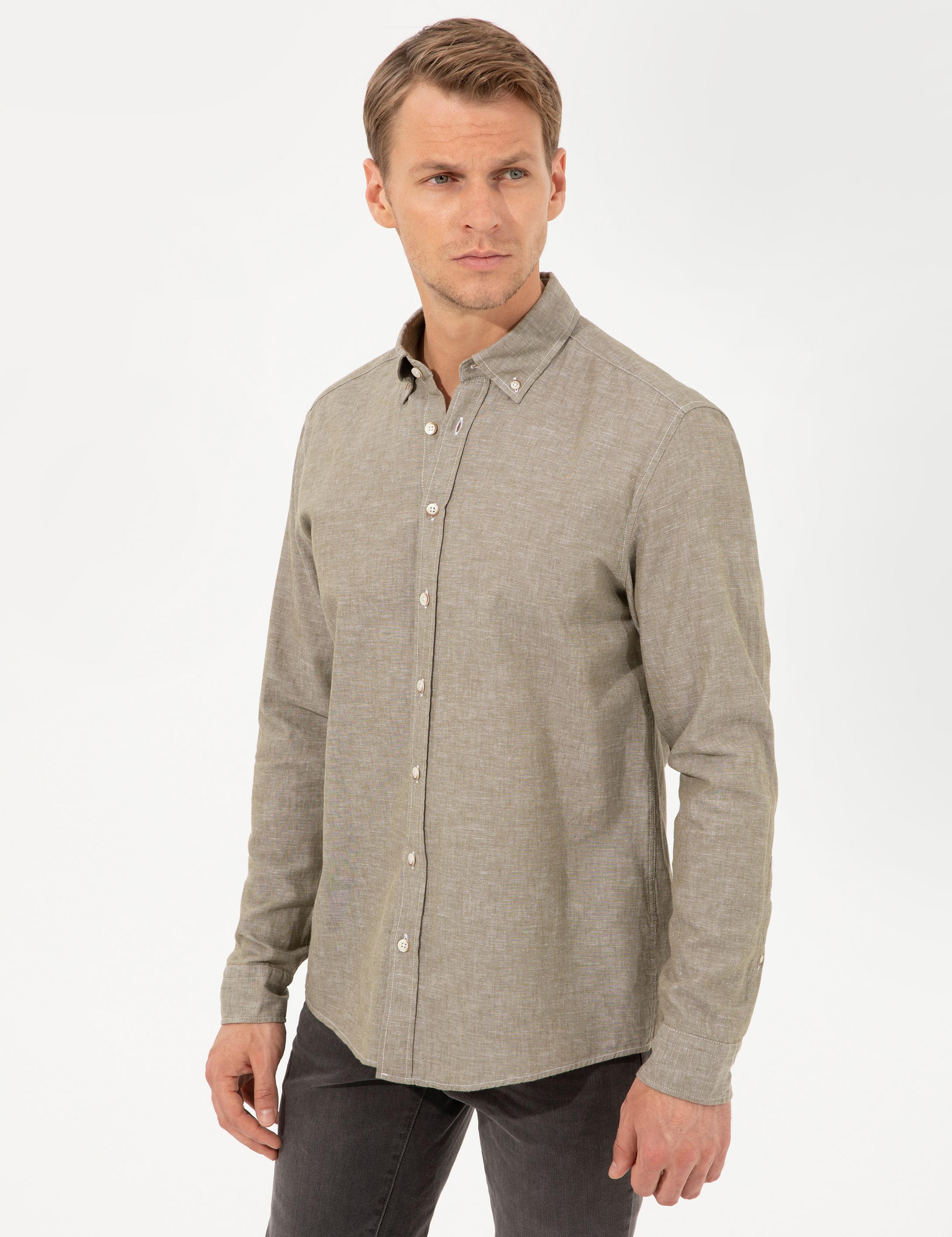 Haki Regular Fit Uzun Kollu Gömlek