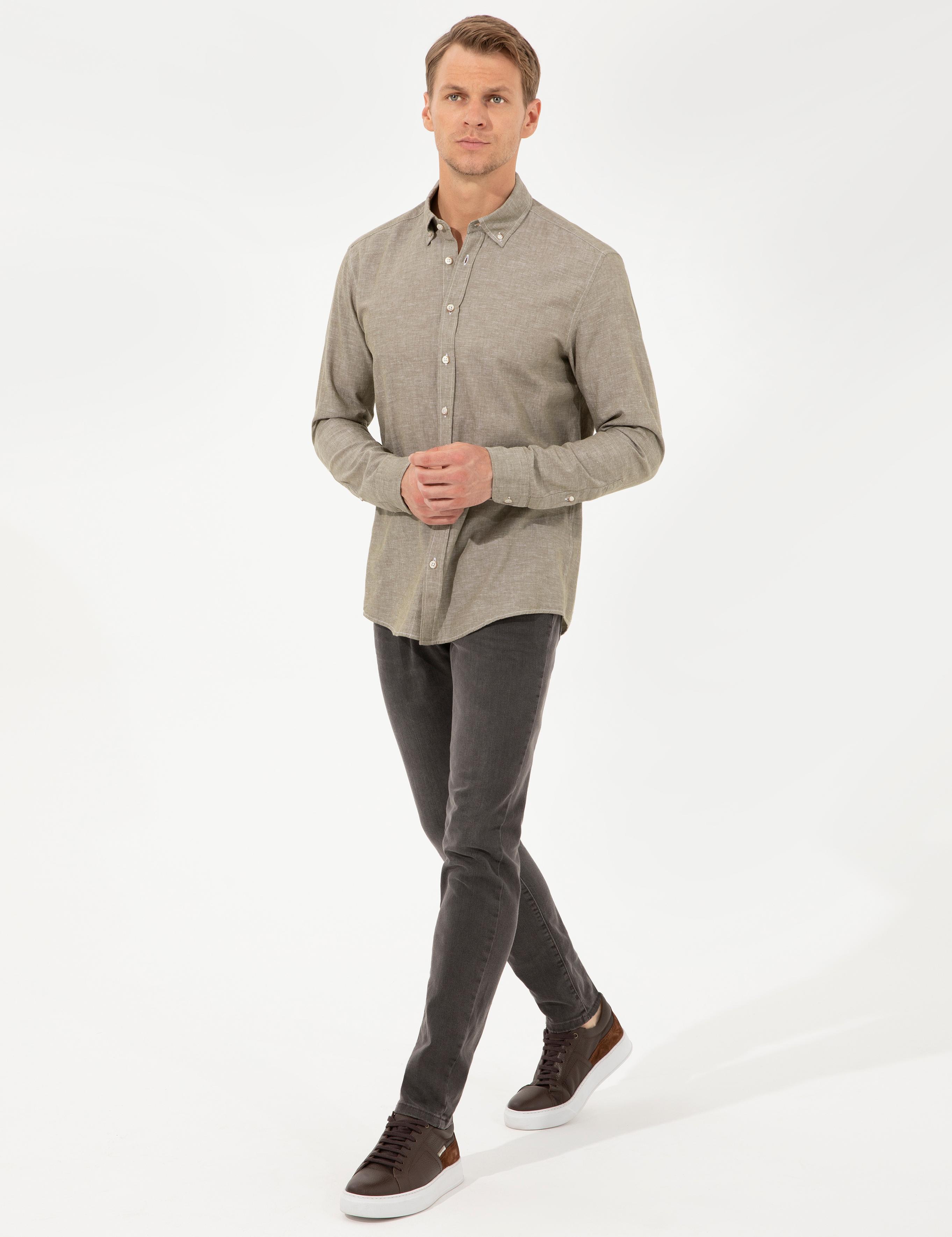 Haki Regular Fit Uzun Kollu Gömlek