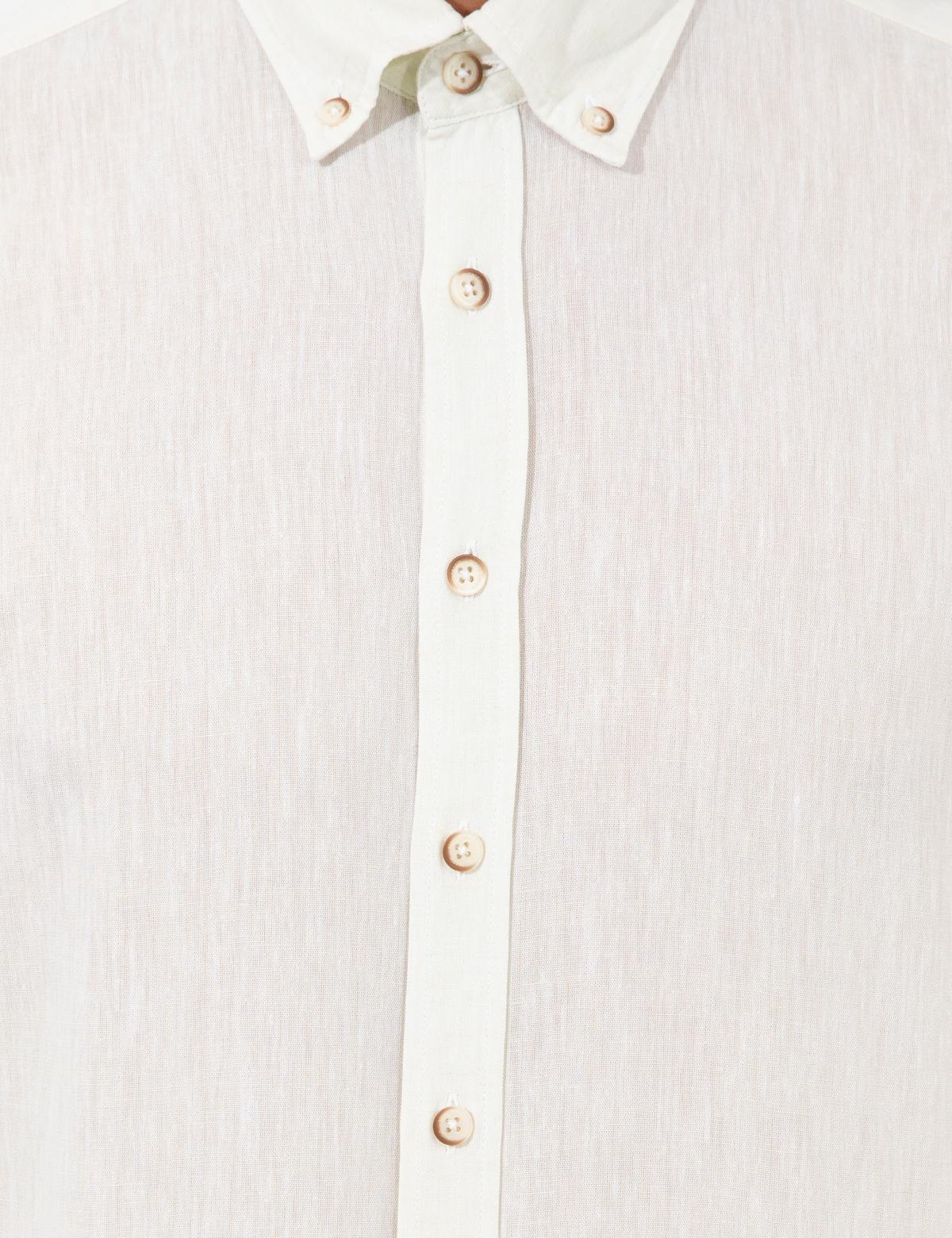 Açık Yeşil Keten Karışımlı Regular Fit Uzun Kollu Gömlek - 50249667118