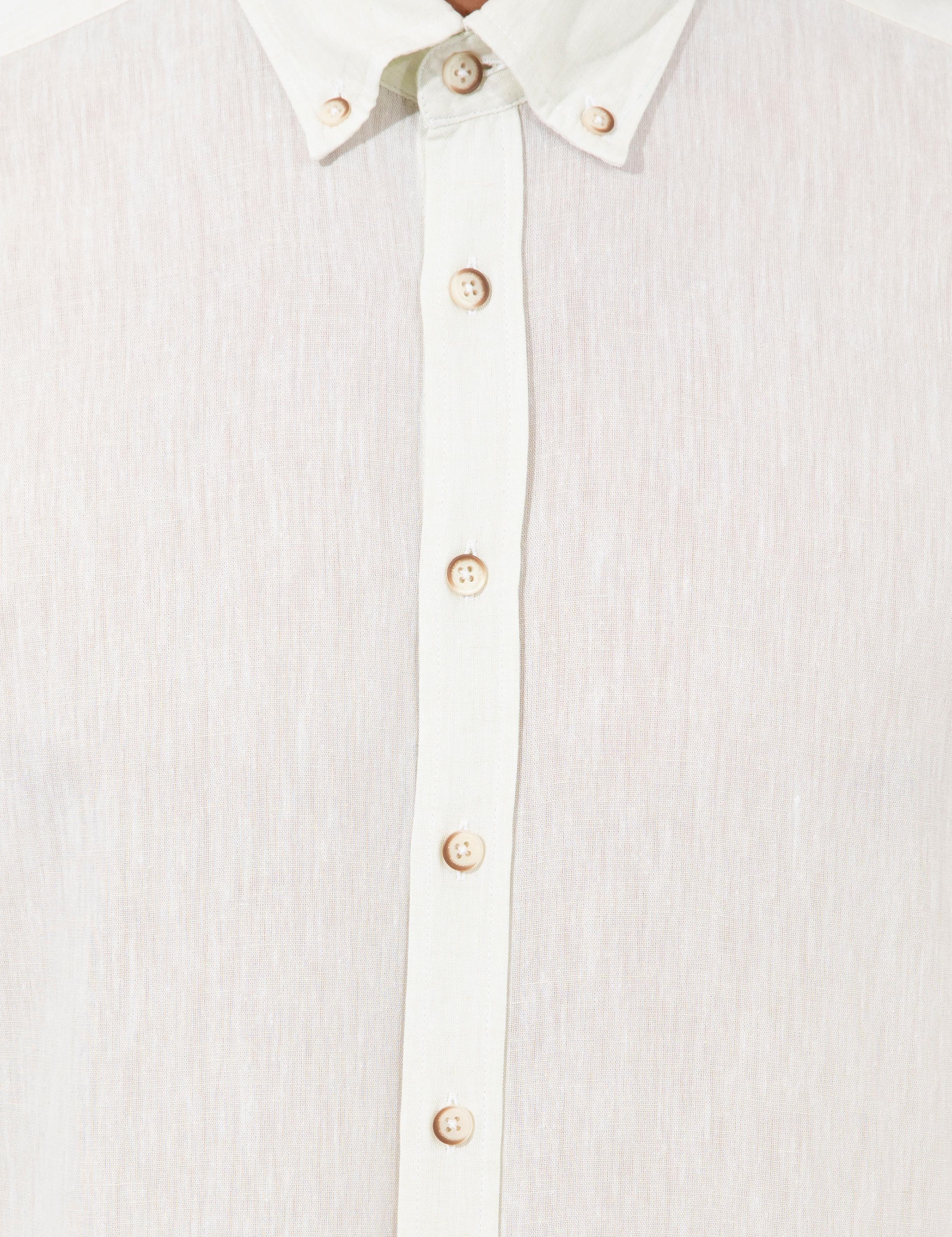 Açık Yeşil Keten Karışımlı Regular Fit Uzun Kollu Gömlek